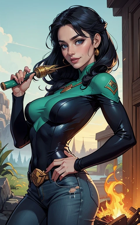 Com um dragão Ennifer Connelly, very long to the waist and half curly with bangs, seios pequenos, olhos grandes com um brilho apaixonado, olhos verdes mel, Um lindo sorriso, vestindo uma camiseta preta longa com um terno feminino verde e jeans, in a serious and sweet comic-style pose, alta qualidade Jennifer Connelly personagem mulher estilo Jennifer Connelly com marcas de guerras Imagem de desenho animado de uma mulher .Ilustra??o estilo desenho animado, estilo de arte dos desenhos animados, estilo de arte dos desenhos animados, digital illustration style, estilo atompunk projeto de pessoaagens altamente detalhado, arte digital detalhada coragem, Forest fan art, Design de personagens de retrato, beautiful digital illustration, retrato de alta qualidade, Arte em quadrinhos, mulher jovem cabelo com transas lindas . Queen Anna by Jennifer Connelly lined eyes Medium large bust and wonderful sexy clothes. image expression of sexual desire from waist to head illustration Queen Anne of Arendelle atompunk style Fallout 4 style pose playboy magazine sensual witch Character cartoon style facial expression happy beautiful smile and six medium small portrait mode waist up with lots of gold around her other stones portrait precious mode waist up queen of the south Jennifer Connelly GTA scenery dominatrix gold coins chest with jewelry with her boyfriend, um homem com barba preta, armado com um estilo militar, Jennifer Connelly Turnaround sheet Creates multiple images in different poses of the same cartoon character:1.2), Woman from Southern Brazil Drawing Art Gaucho Artline white background woman Cartoon image of a woman , roupas sensuais , garota Personagens GTA estilo artgerm femininas Yvonne Strahovski estilo de desenho garota,, pequeno, Shy, bunda grande, catholic nun outfit , dynamic pose, Quente, soft or colored lips, fundo simples, perfect hands, anatomia perfeita, Apoie-se no estilo cartoon de Jennifer Connelly