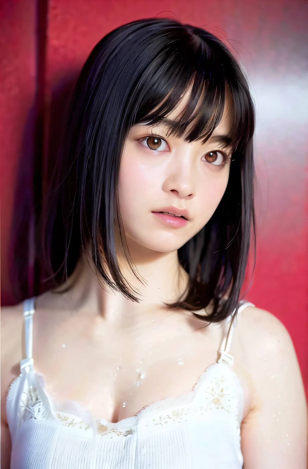 highest quality、masterpiece ,、Ultra-high resolution、(Realistic:1.4)、RAW Photos、1 girl、Black Hair、Glowing Skin、Wet body、playwright、whole body、Bitch、whole body photos、Huge breasts、High exposure、pubic hair、lingerie