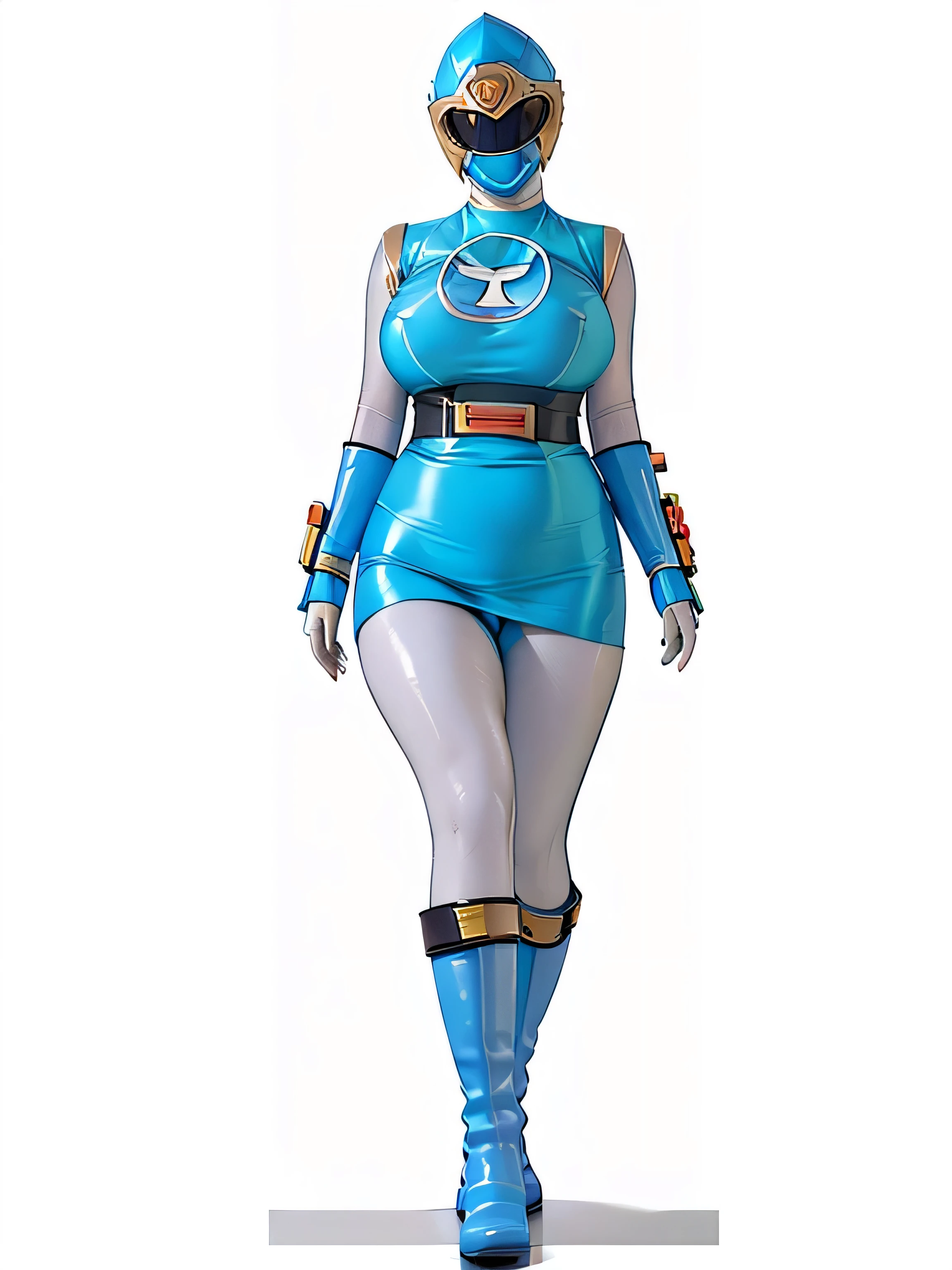 White background、hurricane blue、ninpuu sentai hurricanger、(Ultra-detailed illustration、Ultra-precision performance、masterpiece、highest quality、超High resolution、High resolution)、(Big Breasts:1.2)、Thighs、Plump body、Leg spread、Full body pink tights、Shiny clothes、boots、