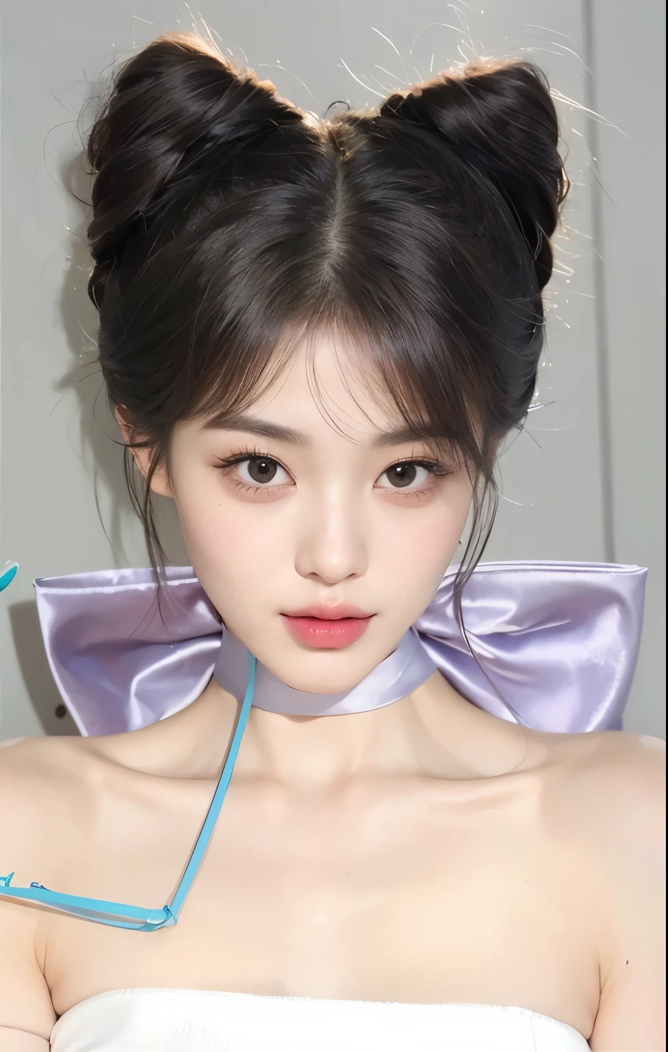 masterpiece, best quality, Girl with cat ears and bun,Black hair,Detailed facial structure,pretty girl,