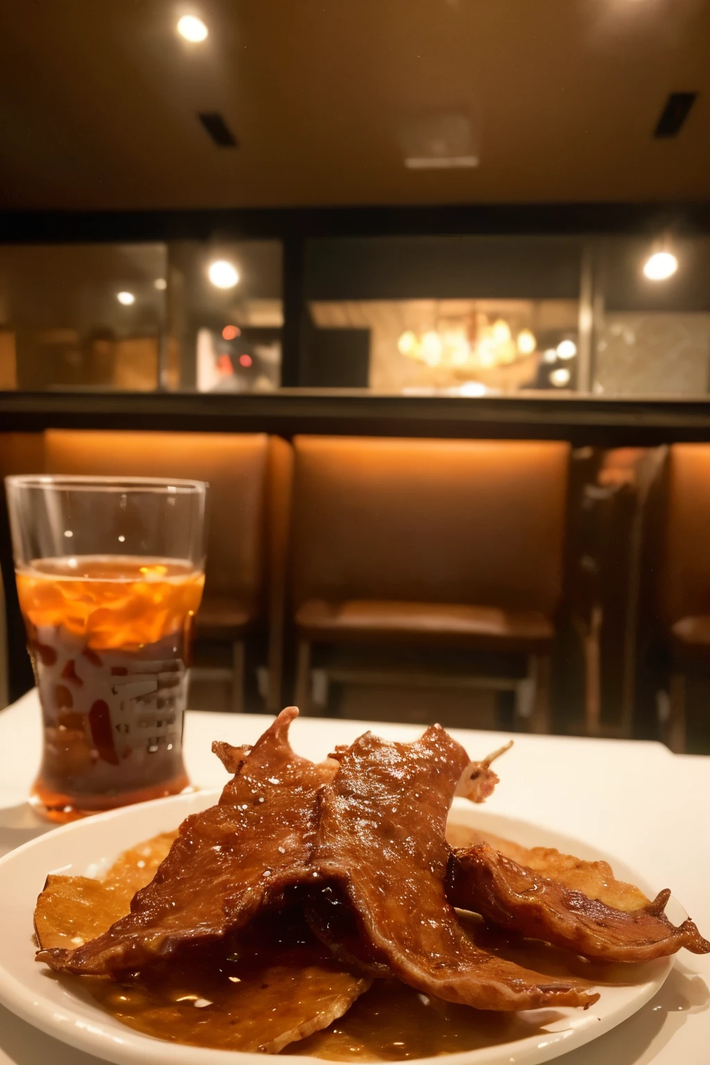 ((Best quality, 8k, Masterpiece :1.3)), A serene dining scene: 1.2, An intricately set table: 1.4, (A plate, centerstage: 1.1), Pork jerky delicately placed: 1.3, Intimate restaurant ambiance: 1.2, Background blur: 1.1,
((One scene, exquisite detail: 1.3)), A dining table for one: 1.1, ((Plate in focus, pork jerky ascent: 1.2)), Softly lit restaurant: 1.1, Spacious and clean surroundings: 1.2, Dom