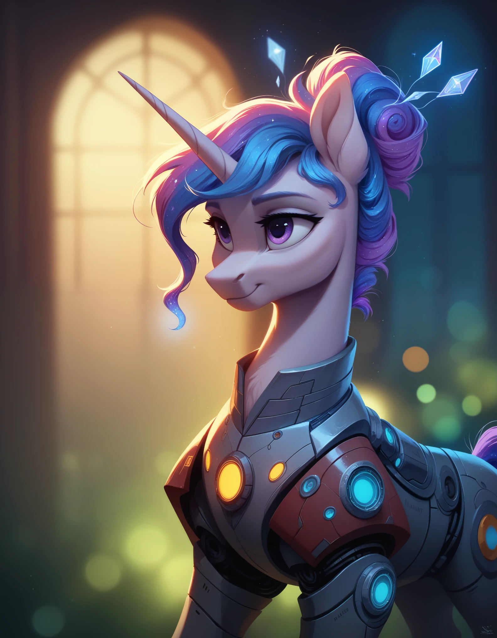 score_9,score_8_up,score_7_up,score_6_up, unicorn, bioluminescent backlight, bokeh, whimsical, enchanted, magical, futuristic art concept, intricate details