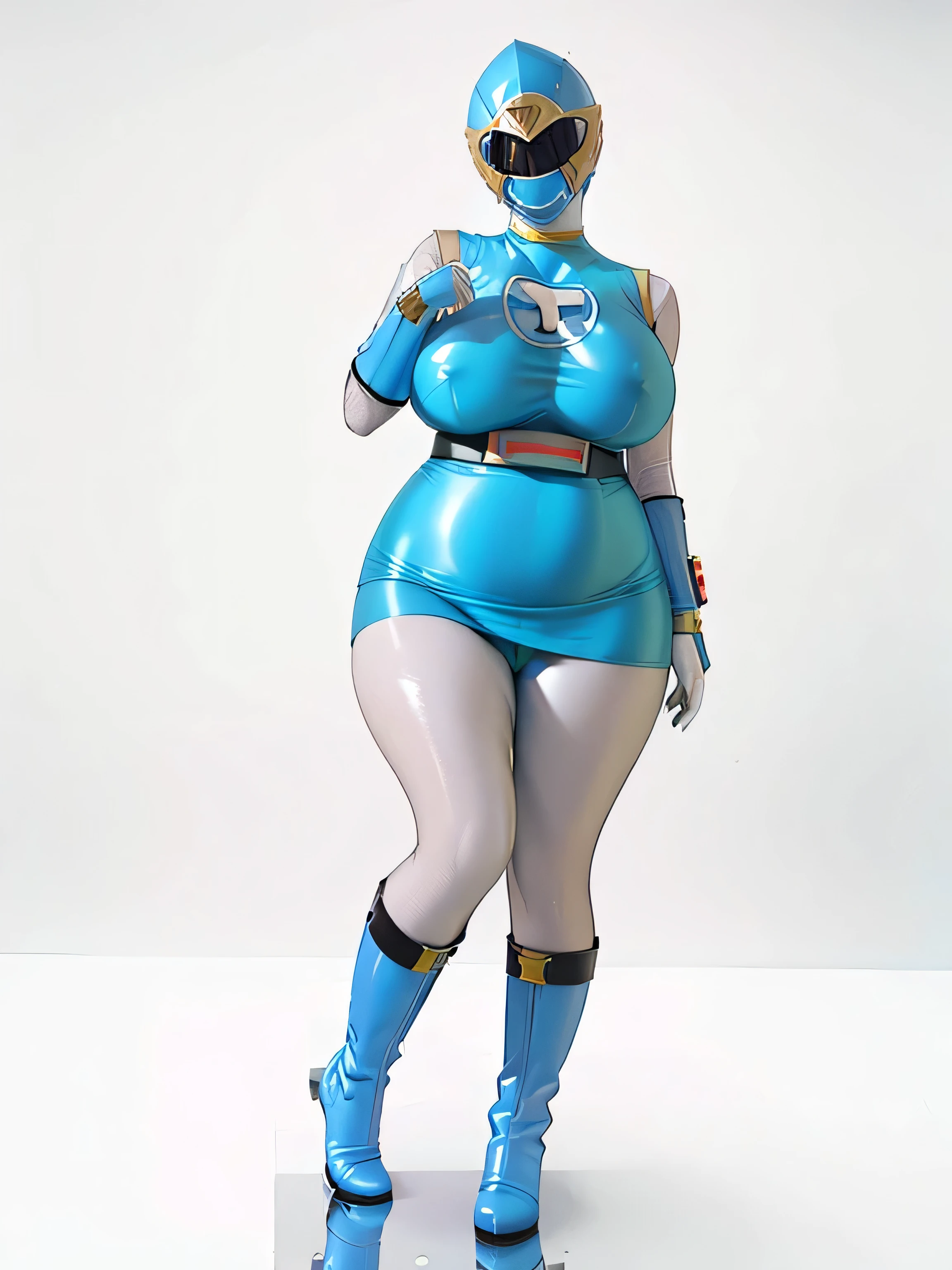 Leg spread、Squat、White background、hurricane blue、ninpuu sentai hurricanger、(Ultra-detailed illustration、Ultra-precision performance、masterpiece、highest quality、超High resolution、High resolution)、(Plump body、Big Breasts:1.3)、Thighs、Leg spread、Full body pink tights、Shiny clothes、boots、