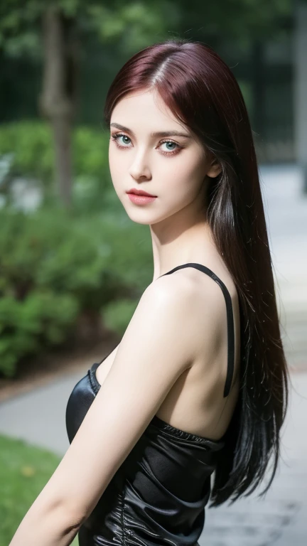 masterpiece, Ultra realistic, 16k, high quality, incredibly detailed, dream aesthetic, dream atmosphere, cinematic, work of art, (sharp focus: 1.5), (photorealistic: 1.3), featured (Beautiful goth Girl), pretty red-haired girl (charming seductress). cinematic, detailed, 16k sharp focus, realistic. Gorgeous. Seductive (evil). Natural red hair (realistic texture), illuminated silky and shiny hair, detailed hair (realistic), (natural). gorgeous detailed face (charming seductress). flushed cheekbones (Rosy cheeks), tanned skin , (white skin) alabaster skin that seems to glow ethereally. Her attire is goth. Voluptuous form. Turquoise blue eyes (evil eyes look). A symmetrical face ::2 goth clothes + trending on artstation + fantasy art + realistic cloth + fractals in the background, flowing hair --aspect 9:21 --uplight his otherworldly beauty. realistic skin texture, pale-white skin illuminated. realistic perfect shading. absurdres, realistic textures. solo, alone, 1girl. looking at viewer. female muscular body, toned body, defined muscles. Large natural breasts, cleavage. pantyhose, gothic (black) dress (realistic texture). In Different positions at different angles. Day background. unbelievably real, best quality, Photorealistic.