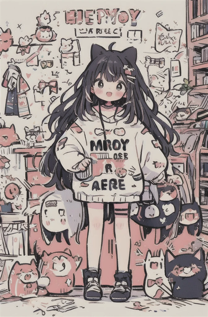 Nice illustration, sketch, best quality, cute girl, Kigurumi, , Variza, (messy) Room, Toy, Happy, fan art, Akagi Miria,