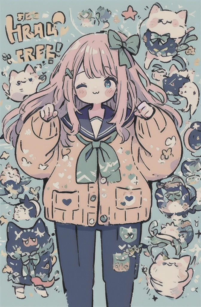 1 Girl,Nervous man,indie Virtual YouTuber,Sadex,score: General,:3,^_^,bandage,blue eyes,blue Sailor collar,blue skirt,blush,boundary,bow,bowtie,cable,Cardigan,Character Name,Close your eyes,cursor,Diffraction spike,electric plug,eyelash,floating,floating hair,gear,green bow,green bowtie,Hair accessories,Halftone,hand cursor,Heart,Heart Hair accessories,Heart print,Hourglass,Pink hair,Long hair,Looking at the audience,look up,magnifier,microphone,Pixel Art,pixel Heart,plug,plus,Sailor collar,,Setofuku,skirt,Solitary,Star (Symbolism),Star print,Virtual YouTuber,white boundary,window (calculated),yellow Cardigan,up to date,absurd,high resolution,Normal quality,