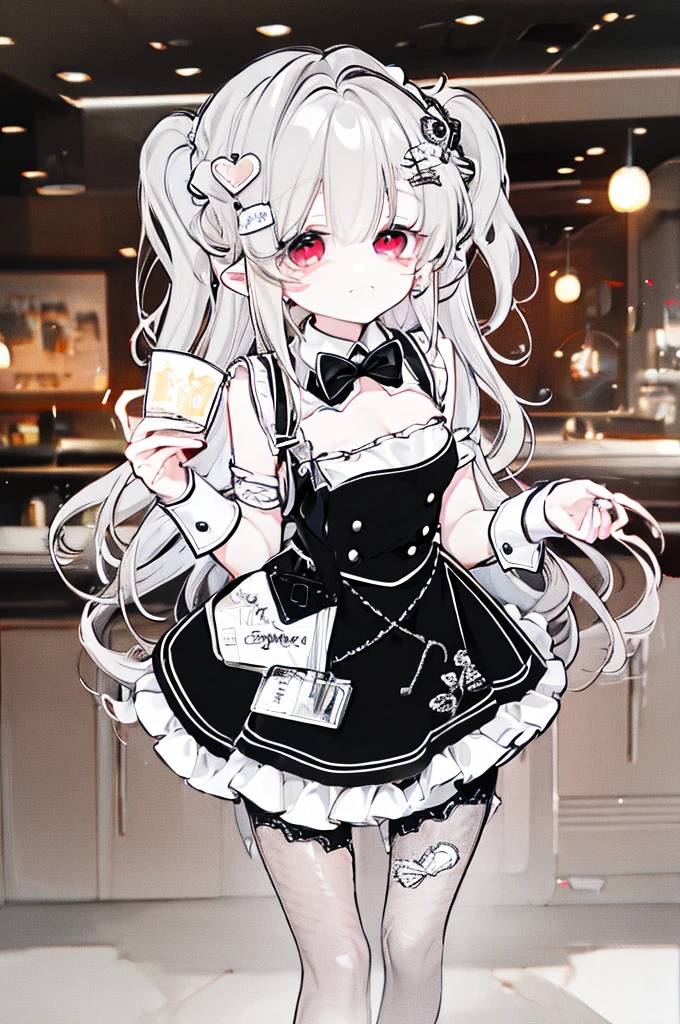 Adult succubus maid waitress large full body standing holding tray of tea white background