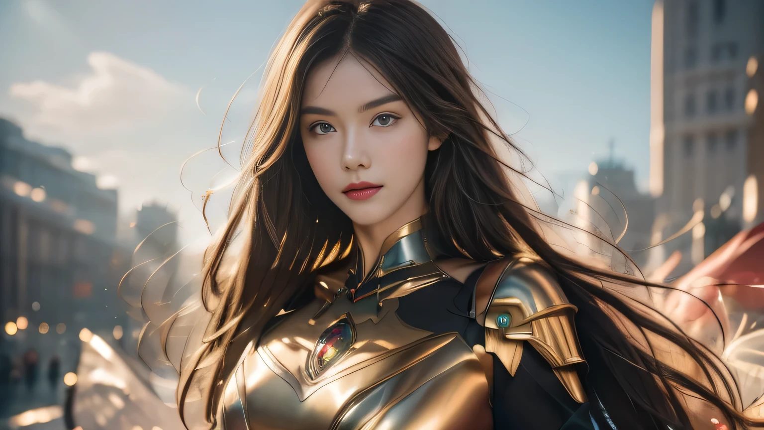 hair bobbles, wince, longeyelashes, solid circle eyes, light smile, ear blush, fang, Surrealism, drop shadow, anaglyph, stereogram, tachi-e, pov, atmospheric perspective, 8k, super detail, ccurate, best quality, best quality, award winning, super detail, anatomically correct, UHD, retina, masterpiece, ccurate, textured skin, high quality, highres，Close-up：A person and a large robot on stage, kanliu666, An epic and magnificent fallen businessman, Exquisite assassin mecha armor, With faucet, Exquisite luminous mecha armor, Dragon full plate armor, The magnificent supreme demon overlord, Black fire reflective armor, Beautiful biomechanical elves, Dragon-shaped armor