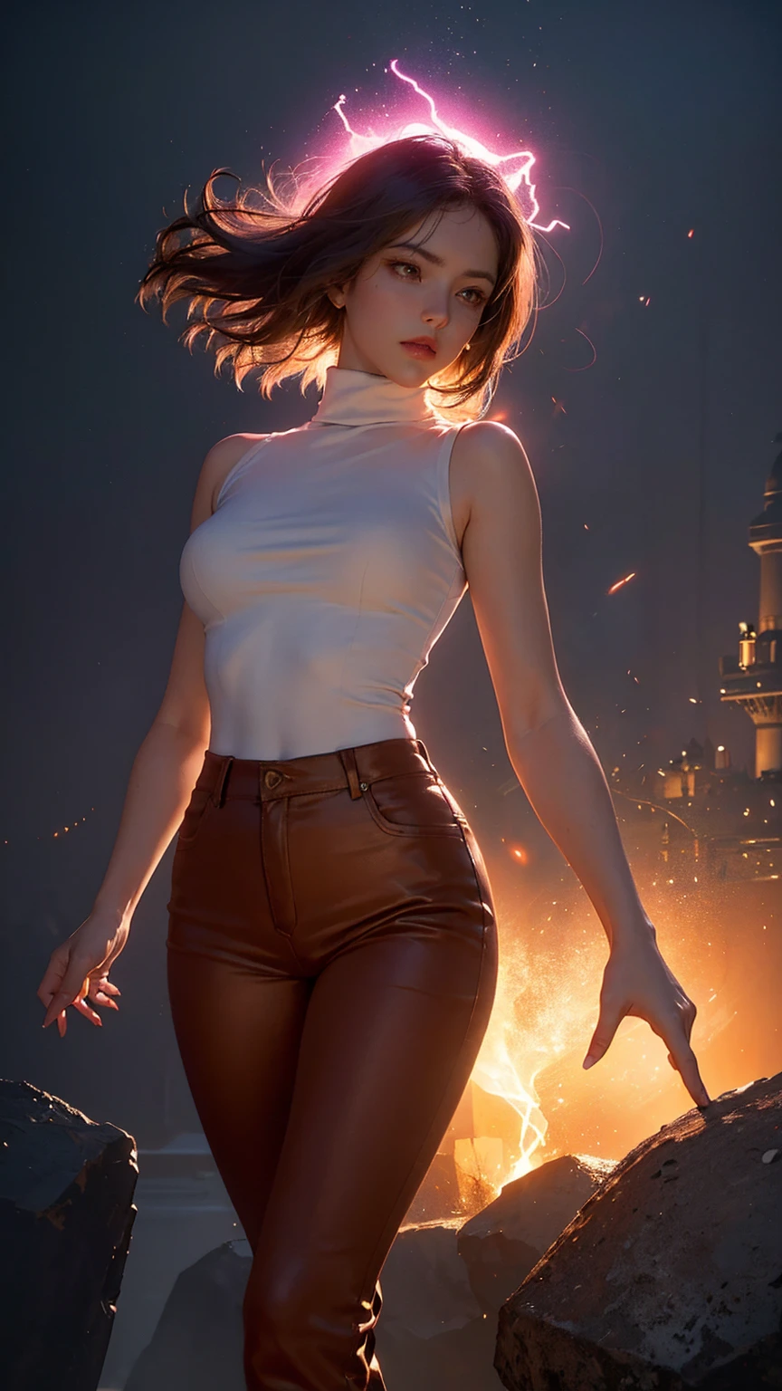 enigmatic atmosphere, atmospheric, ethereal quality,realistic,beautiful and aesthetic,
solo,groin,Pink turtleneck, brown pants,(nsfw:0.85),
,
power station,
(Glowing ambiance, enchanting radiance, luminous lighting, ethereal atmosphere, mesmerizing glow, evocative hues, captivating coloration, dramatic lighting, enchanting aura),