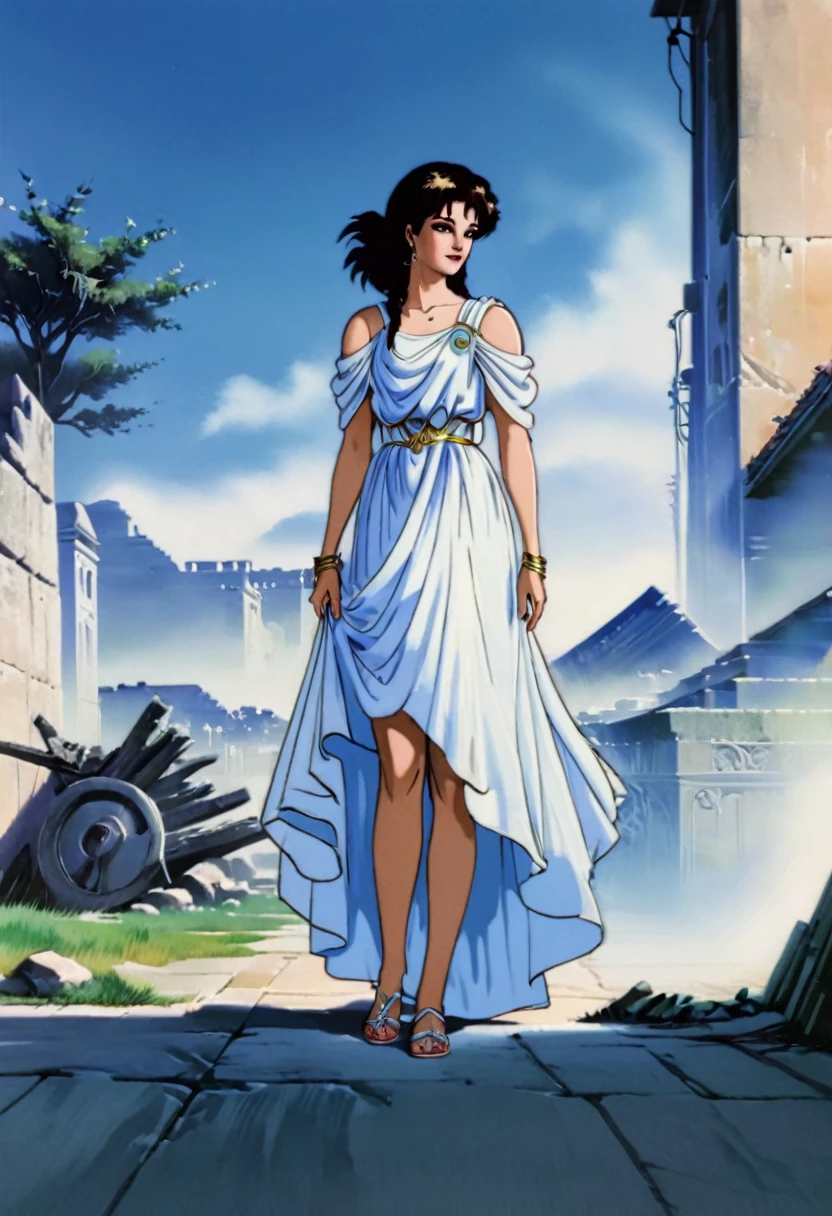Anime look with 80s style vaporwave highly detailed very accurate ancient classical historical looking authentic accurate lifelike dignified very good looking beautiful and cute looking roman anime style ancient important extended roman bigger family group males females husband and his wife older also having included young kids servants in home gardens black- brown haired brown eyed darker mediterranean looking very italian full of life and colors multiethnic ancient Rome icluding some people of color feeling.Accurate Historical Classical Anciebt Roman Dress style designs patterns.Bright Rich Lush Vivid Brilliant colors coloring