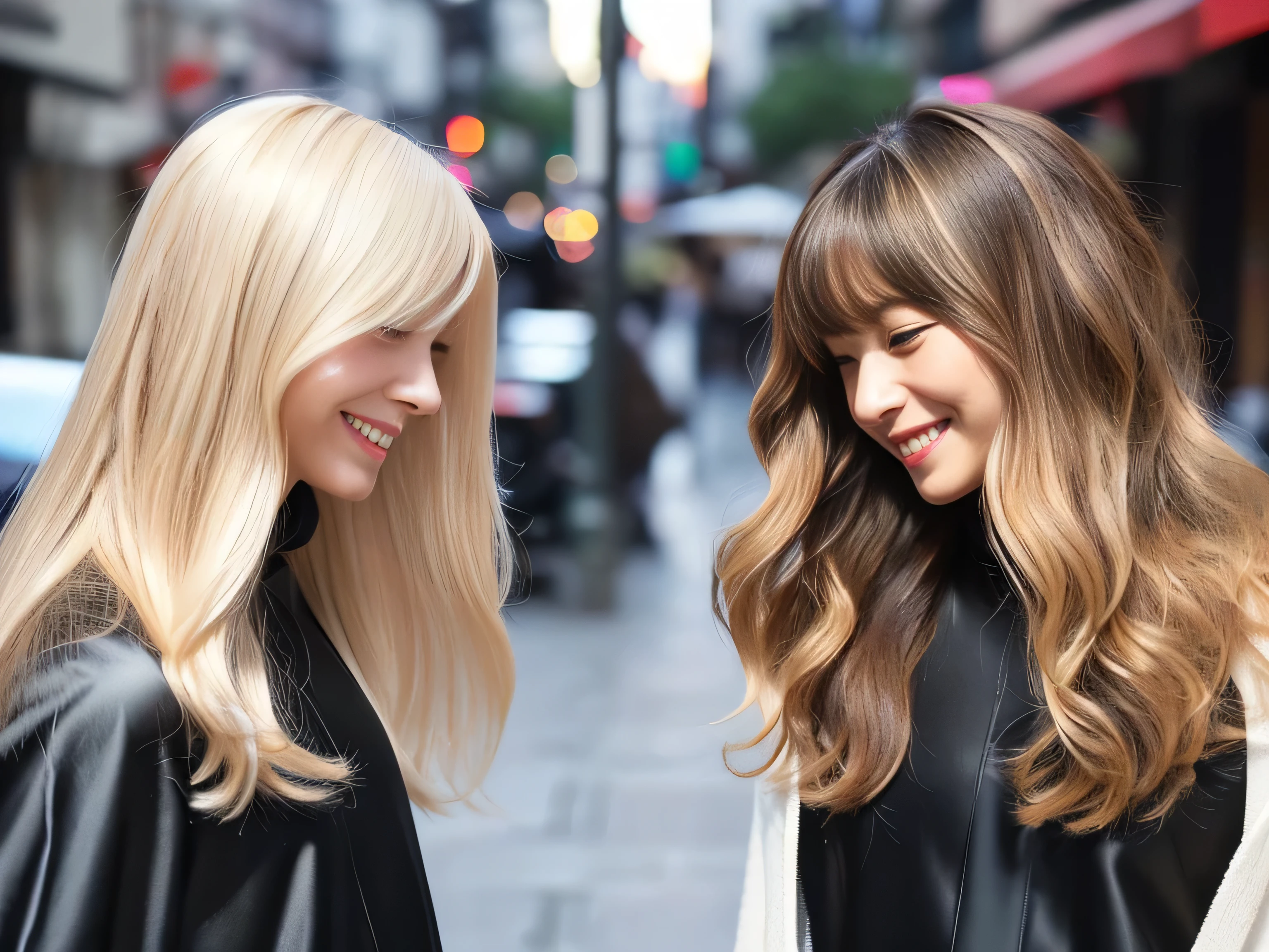 (Above-the-knee shot of two identical twins :1.3) (The two of them are posing together in a fun-looking way.:2.0) (They look happy as they look at each other in a busy street in Japan.) (Their faces are clones Clothes are random Hair color is random) (((Hair color: deep black or light brown:1.5))) ((Beautiful model with long platinum blonde hair, girl with super length Hair, extremely length Hair, extra length Hair, very long, Flowing Hair, very length Hair, length Hair girl, very long, Flowing platinum blonde hair, length Hair windy, very longプラチナブロンドヘア, length, Flowing Hair, length and or curly hair, with length Hair, length Hair!!!! Her highest quality hair is long and 真っ直ぐ or curly hair very long, highest quality platinum blonde, length hair in the center, Highest quality long Straight or curly hair, length, Straight or curly hair, beautiful, High quality platinum blonde hair, length and platinum blonde hair highest quality Straight or curly hair, length Hair, length and Straight or curly hair, highest quality platinum blondeヘア, Perfect silky Straight or curly hair of the highest quality, Straight or curly hair, highest quality platinum blondeヘア, length platinum blonde hair Straight or curly hair, length, Bright platinum blonde hair Her hair is long and Straight or curly hair, very longプラチナブロンドヘア, length hair in the center, length Straight or curly hair, length, Straight or curly hair, beautiful hair of the highest quality, length Hair, length, Straight or curly hairプラチナブロンドヘア , length and free Straight or curly hair Platinum blonde hair, Straight or curly hair Platinum blonde hair)) (Her bangs are perfect.:1.3) (The most beautiful 18-year-old hair model in Japan) ((highest quality)), ((masterpiece)), (Familiar) (Get used to it) Perfect Face (Her skin is a typical French complexion...、And very detailed) (Big Breasts) (She is wearing a light blue skirt and a white blouse.......) (She has a beautiful Japanese face and a typical Japanese figure...., Narrow eyes) (She has perfect beautiful makeup and face Lipstick is light red A solid eyeliner) ((Rich 1.4)) (Extremely detailed 8K) (Ultra-fine skin texture 1.4) (Actual, Vibrant:1.4), double eyelid Sharp focus:1.2、Beautiful woman:1.4 Dynamic Lighting (Genuine RAW photos taken by professional photographers) (Her bangs are perfectly straight.:1.3) Professionally lit from the front (She has a bright and cheerful face)