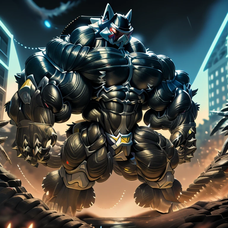 Futuristic city, night, stars, night lights, Greninja, massive muscles, huge pecs, chiseled abs, huge pectorals, exaggeratedly huge muscles. a furry hero whose presence inspires trust and respect. (gigantic muscles), 8K, Masterpiece, highres, Detailed head, Detailed Body, full body, Detailed abs, wearing crNanosuit, big muscle (pecs, triceps, traps) unusually developed muscular body, body full of huge muscles. pectorales enormes. Exaggeratedly huge muscles. Gigachad Muscular, gigantic muscles, Colossal giant NANOSUIT over a battlefield, The claws are sharp, Sharp teeth, nj5furry, Animal paws, castle, black visor, He wears a black cloak on his back, FULL BODY, long legs, black color big penis,