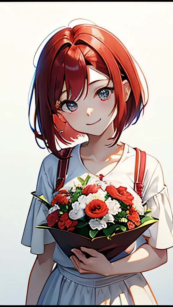 Red Hair、Short Bob、Beautiful elderly woman、iris、smile、((white))Casual Dresses、Gundam、every time、Anime Touch、Handwriting、Classic、watercolor、Soft Focus、 venue、Are standing、