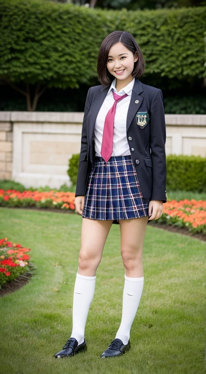 (((Full Body Lesbian)))、((Girls' High School Uniforms))、((１people))、short hair、Close to the topic、((School flower beds)))、(((smile)))、(((Girls' High School)))、((Beautiful girl))、((Sexy pose))、Photorealistic、Beautiful fine details、Hyperrealism、High Contrast、Ultra HD、Realistic skin texture、Best image quality、highest quality、超A high resolution、Fine details、With great care