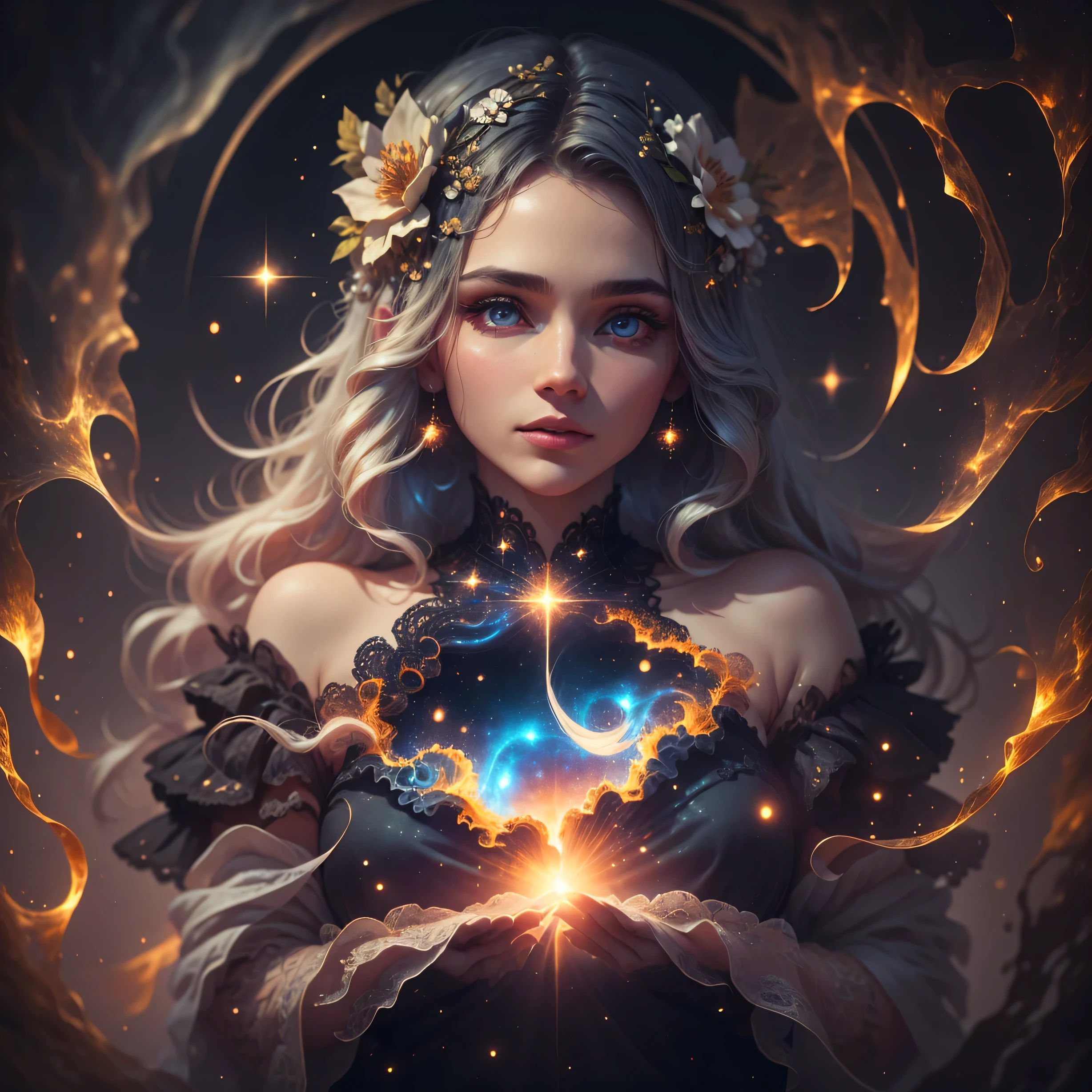 Highest image quality, ultra high definition, masterpiece, flower of life, Enlightenment, golden heart, celestial being transcending, beautiful lady, depth in eyes, super realistic eyes, light and shadow, particle light, particle special effects, Bioluminescence, beautiful romance, beautiful, dream highest quality, ultra high definition, masterpiece, exquisite CG, exquisite details, rich picture layers, beautiful, perfect details, best quality, highest image quality, high resolution, high definition, 16k, 8k, UHD, HDR, HD,--v5,--ar