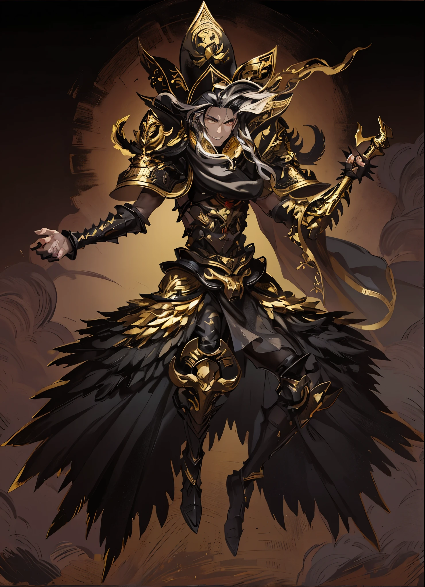 male,,Black armor with gold trim,Black hat with gold rim,Red clothes with golden pattern,Black hair,Three Kingdoms,warrior,Gray background,White background