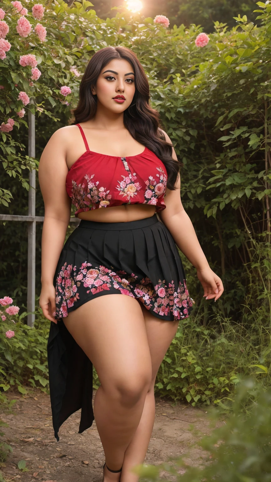 monali thakur Indian beautiful actress curvy plus size hour glass bulky huge figure woman, closeup camera view, big huge m-cup breast, wearing Teen Girl Cherry Allover Print Collar Short Sleeve Shirt And Shorts Casual 2-Piece Homewear Set, Summer , covered Bust , elegant standing position, eye contact view, different style hairstyle, bright eyes, thin eyebrows, fair skin, blushing cheeks, prefect head to toe view, full body, and expansive views, ideal for high-fashion or editorial shoots, ultra realistic skin texture, head to toe view, full body shot, full body view, smile face, black hair, Indian face, perfect skin tone light, ultra realistic skin texture, bigger waist, busty, big hips, fleshy thighs, thick thighs, busty, full body view, Bagan, Myanmar: Thousands of ancient temples and pagodas spread across a vast plain