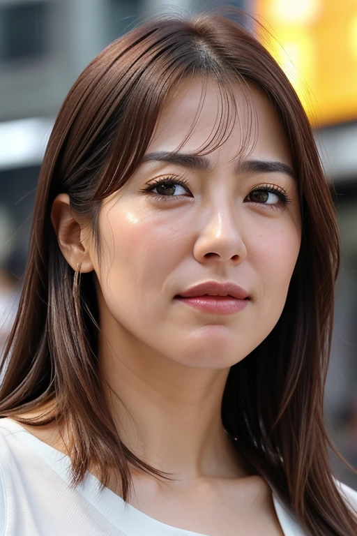 Beautiful Japanese actresses,1 girl,flying debris,,Award-winning photo, Very detailed, Keep your eyes focused, Nose and mouth,Face Focus, Extreme close up of face、 Age 35,Brown Hair、Symmetrical face,Realistic nostrils、Angle from below、Elongated C-shaped nostrils,(Sharp Nose)Sweaty skin、Shiny skin,(Brow wrinkles))（Cum on tongue)、((Thin eyebrows))Oily skin、Glowing Skin、double eyelid、、Beautiful woman、Medium Hair、Shortcuts、Tank top,I can see the sky、Shibuya Center Street、(((Show your side,throw))),Raise your eyebrows, (((Hold your mouth, Frowning, crazy, Frowning))), Textured skin,Long upper arms,((Cry with your eyes open, blush, Drunk, The face of endurance))Squat,Large Breasts,((Always lift your arms and show your sides))Long arms,scowl,smelling, annoyed, sad, sleepy, grimace, endured face