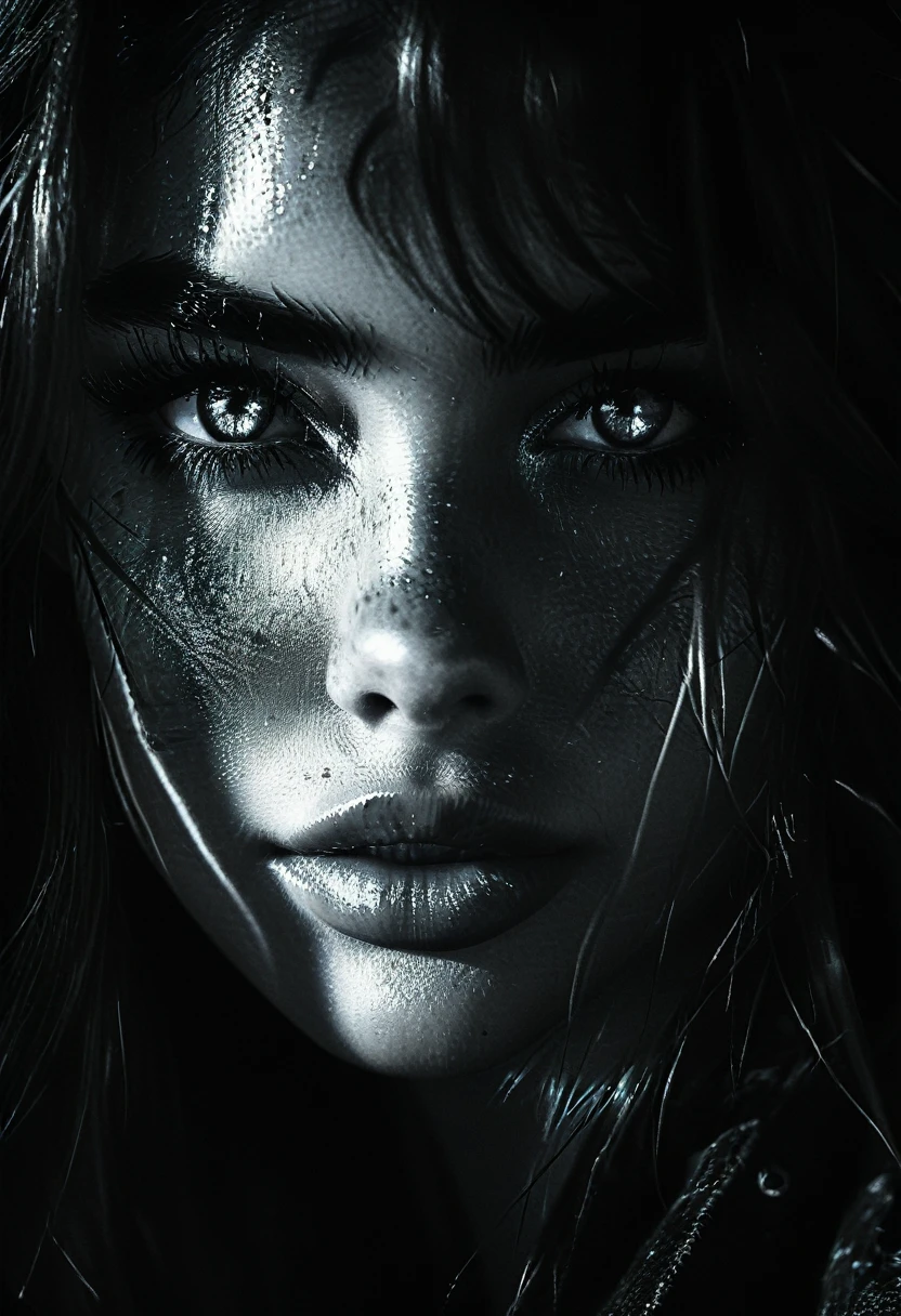 grainy, eerie environment. creepypasta is a scary entity in the form of a girl with very big eyes and a frightening smile... in the style of Elson Peter, Diego Dyer, Peter Mohrbacher, Karol Bak. (focus on 1 full-length frame. focus on 32k hyper hd), (masterpiece , best quality, ultra detail 1.6) (solo, 1 female entity), infused with the essence of the cypherpunk aesthetic.