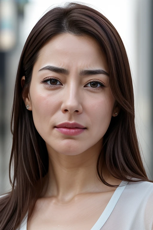 Beautiful Japanese actresses,1 girl,flying debris,,Award-winning photo, Very detailed, Keep your eyes focused, Nose and mouth,Face Focus, Extreme close up of face、 Age 35,Brown Hair、Symmetrical face,Realistic nostrils、Angle from below、Elongated C-shaped nostrils,(Sharp Nose)Sweaty skin、Shiny skin,(Brow wrinkles))(Cum on tongue)、((Thin eyebrows))Oily skin、Glowing Skin、double eyelid、、Beautiful woman、Medium Hair、Shortcuts、Tank top,I can see the sky、Shibuya Center Street、(((Show your side,throw))),Raise your eyebrows, (((Hold your mouth, Frowning, crazy, Frowning))), Textured skin,Long upper arms,((Cry with your eyes open, blush, Drunk, The face of endurance))Squat,Large Breasts,((Always lift your arms and show your sides))Long arms,scowl,smelling, annoyed, sad, sleepy, grimace, endured face