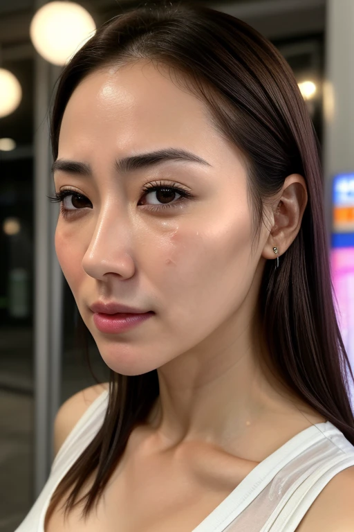 (Realistic:1.3、Ultra HD、Ultra-high resolution、8K、Female Japanese Housewife、寝室でBlowjobチオをするMature Woman:1.5、At the bed)、((Look Viewer:1.8))、(Extremely realistic skin texture:1.4)、(Realistic:1.3)、short hair、((Embarrassed expression:1.5))、(blonde:1.5)、48-year-old woman、Mature Woman、Ponytail Hairstyles、(Brown eyes:1.3)、(Face close-up:1.22)、(Sweaty:1.2)、(Nipplesを見せる)、((衣服から突き出たNipples,))、dress、美しいNipples、Nipples、(Shooting from the side:1.1)、Drooling、((Blowjobチオ、Blowjob、Cum in mouth、Bukkake))