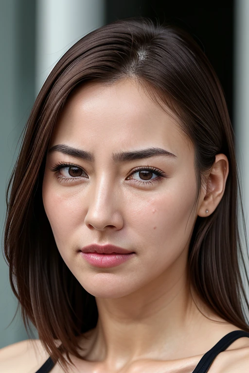 Beautiful Japanese actresses,1 girl,flying debris,,Award-winning photo, Very detailed, Keep your eyes focused, Nose and mouth,Face Focus, Extreme close up of face、 Age 35,Brown Hair、Symmetrical face,Realistic nostrils、Angle from below、Elongated C-shaped nostrils,(Sharp Nose)Sweaty skin、Shiny skin,(Brow wrinkles))(Cum on tongue)、((Thin eyebrows))Oily skin、Glowing Skin、double eyelid、、Beautiful woman、Medium Hair、Shortcuts、Tank top,I can see the sky、Shibuya Center Street、(((Show your side,throw))),Raise your eyebrows, (((Hold your mouth, Frowning, crazy, Frowning))), Textured skin,Long upper arms,((Cry with your eyes open, blush, Drunk, The face of endurance))Squat,Large Breasts,((Always lift your arms and show your sides))Long arms,scowl,smelling, annoyed, sad, sleepy, grimace, endured face