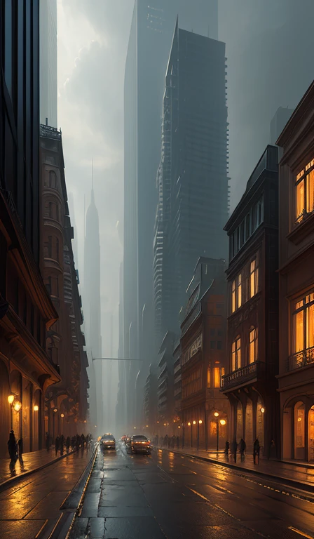 ((masterpiece)),((highest quality)),((Attention to detail)),((Realistic,))
Futuristic City, Huge Buildings, Architecture Street, , Wet day, steampunk,black