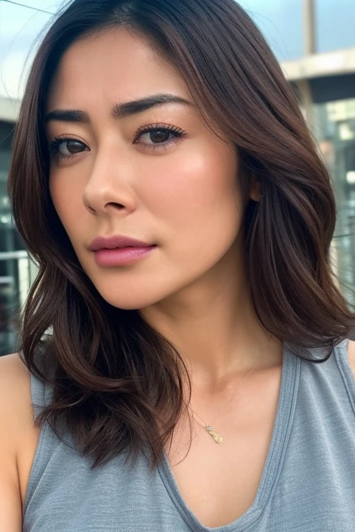 Beautiful Japanese actresses,1 girl,flying debris,,Award-winning photo, Very detailed, Keep your eyes focused, Nose and mouth,Face Focus, Extreme close up of face、 Age 35,Brown Hair、Symmetrical face,Realistic nostrils、Angle from below、Elongated C-shaped nostrils,(Sharp Nose)Sweaty skin、Shiny skin,(Brow wrinkles))(Cum on tongue)、((Thin eyebrows))Oily skin、Glowing Skin、double eyelid、、Beautiful woman、Medium Hair、Shortcuts、Tank top,I can see the sky、Shibuya Center Street、(((Show your side,throw))),Raise your eyebrows, (((Hold your mouth, Frowning, crazy, Frowning))), Textured skin,Long upper arms,((Cry with your eyes open, blush, Drunk, The face of endurance))Squat,Large Breasts,((Always lift your arms and show your sides))Long arms,scowl,smelling, annoyed, sad, sleepy, grimace, endured face