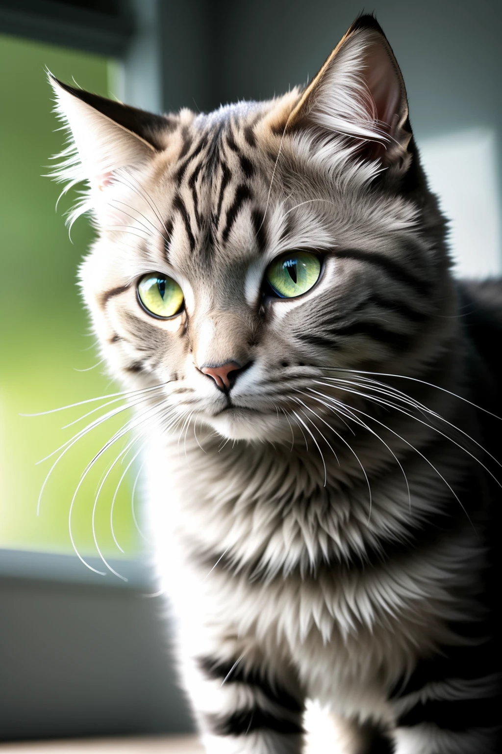 A majestic feline with sapphire eyes, bronze fur shimmering in the sunlight, intricately detailed silver wires forming its tail, merging harmoniously with its organic body (cyborg: 1.1). The cat's posture exudes elegance and power, captured in the highest quality HDR image (1.3), with every whisker and pore meticulously rendered in stunning detail (hyperdetailed: 1.2). The cinematic shot showcases the cat's boundless energy and mystery, the vignette adding depth and mood to the overall composition, resulting in a breathtaking, ethereal masterpiece.