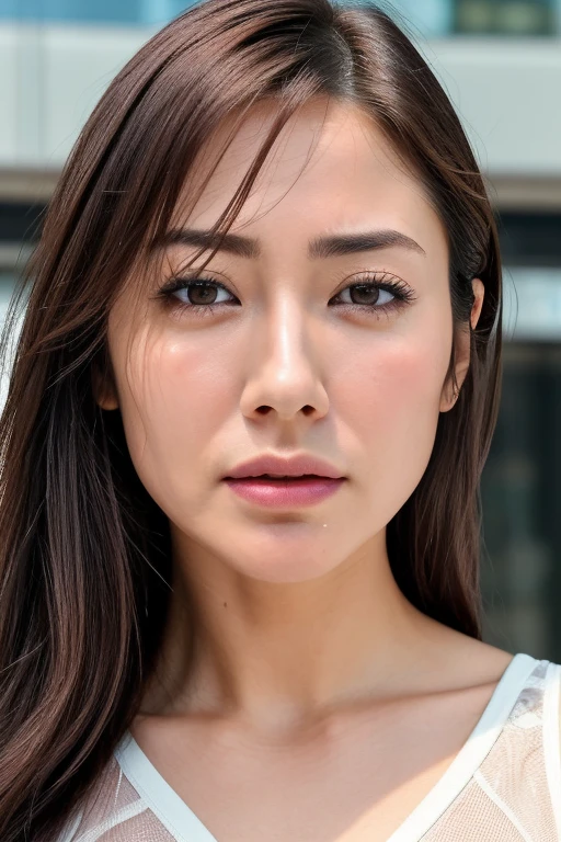 Beautiful Japanese actresses,1 girl,flying debris,,Award-winning photo, Very detailed, Keep your eyes focused, Nose and mouth,Face Focus, Extreme close up of face、 Age 35,Brown Hair、Symmetrical face,Realistic nostrils、Angle from below、Elongated C-shaped nostrils,(Sharp Nose)Sweaty skin、Shiny skin,(Brow wrinkles))(Cum on tongue)、((Thin eyebrows))Oily skin、Glowing Skin、double eyelid、、Beautiful woman、Medium Hair、Shortcuts、Tank top,I can see the sky、Shibuya Center Street、(((Show your side,throw))),Raise your eyebrows, (((Hold your mouth, Frowning, crazy, Frowning))), Textured skin,Long upper arms,((Cry with your eyes open, blush, Drunk, The face of endurance))Squat,Large Breasts,((Always lift your arms and show your sides))Long arms,scowl,smelling, annoyed, sad, sleepy, grimace, endured face