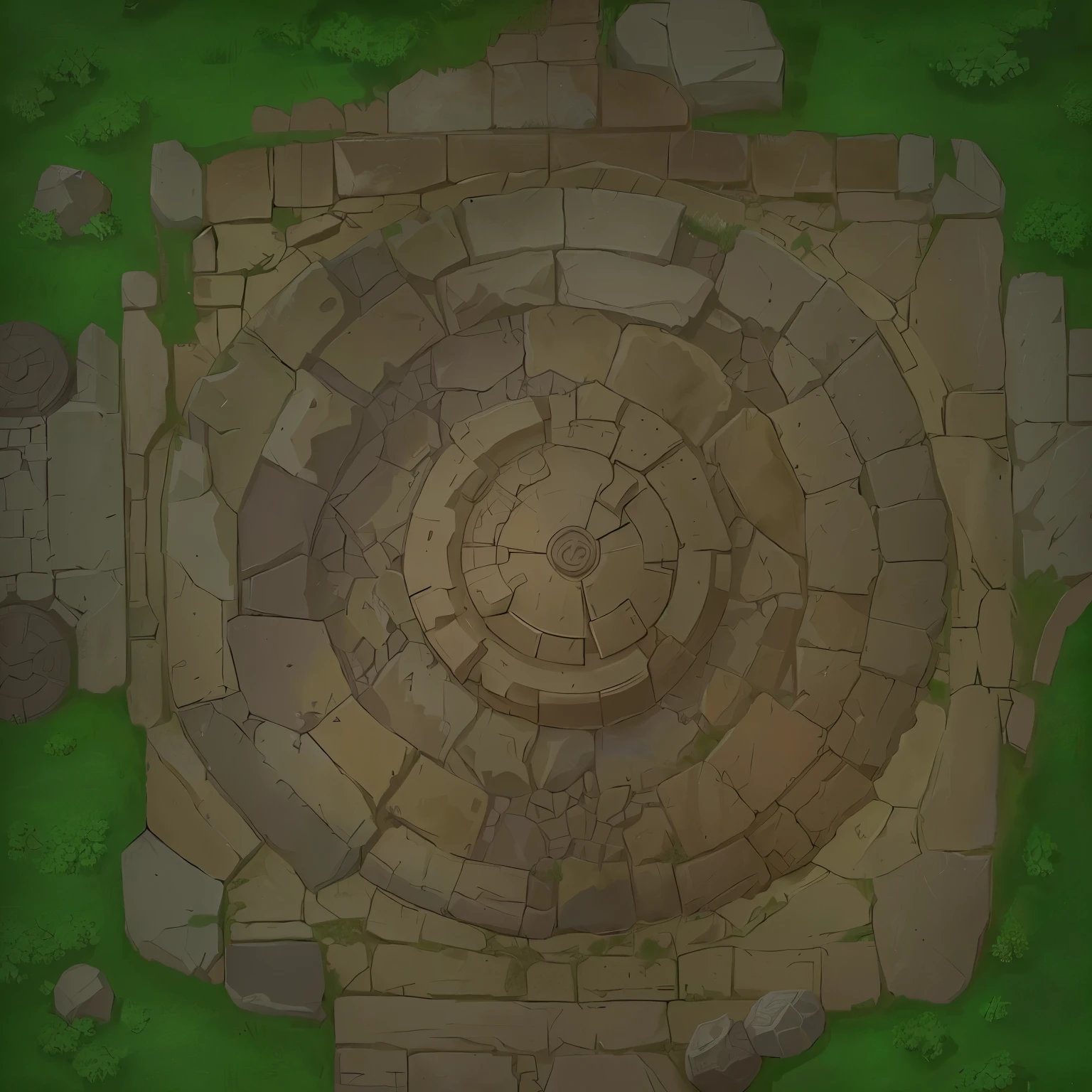 There is a circular stone structure in the painting, odin's stone Arena Background, Heartstone original art style, Arena Background, in mysterious style, Stylization, Herastone, Background is ruins, Background of the site, Battle map props, Painted Texture, In the middle of the circular ruins, Dungeon Background