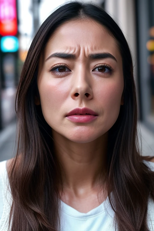 Beautiful Japanese actresses,1 girl,flying debris,,Award-winning photo, Very detailed, Keep your eyes focused, Nose and mouth,Face Focus, Extreme close up of face、 Age 35,Brown Hair、Symmetrical face,Realistic nostrils、Angle from below、Elongated C-shaped nostrils,(Sharp Nose)Sweaty skin、Shiny skin,(Brow wrinkles))（Cum on tongue)、((Thin eyebrows))Oily skin、Glowing Skin、double eyelid、、Beautiful woman、Medium Hair、Shortcuts、Tank top,I can see the sky、Shibuya Center Street、(((Show your side,throw))),Raise your eyebrows, (((Hold your mouth, Frowning, crazy, Frowning))), Textured skin,Long upper arms,((Cry with your eyes open, blush, Drunk, The face of endurance))Squat,Large Breasts,((Always lift your arms and show your sides))Long arms,scowl,smelling, annoyed, sad, sleepy, grimace, endured face