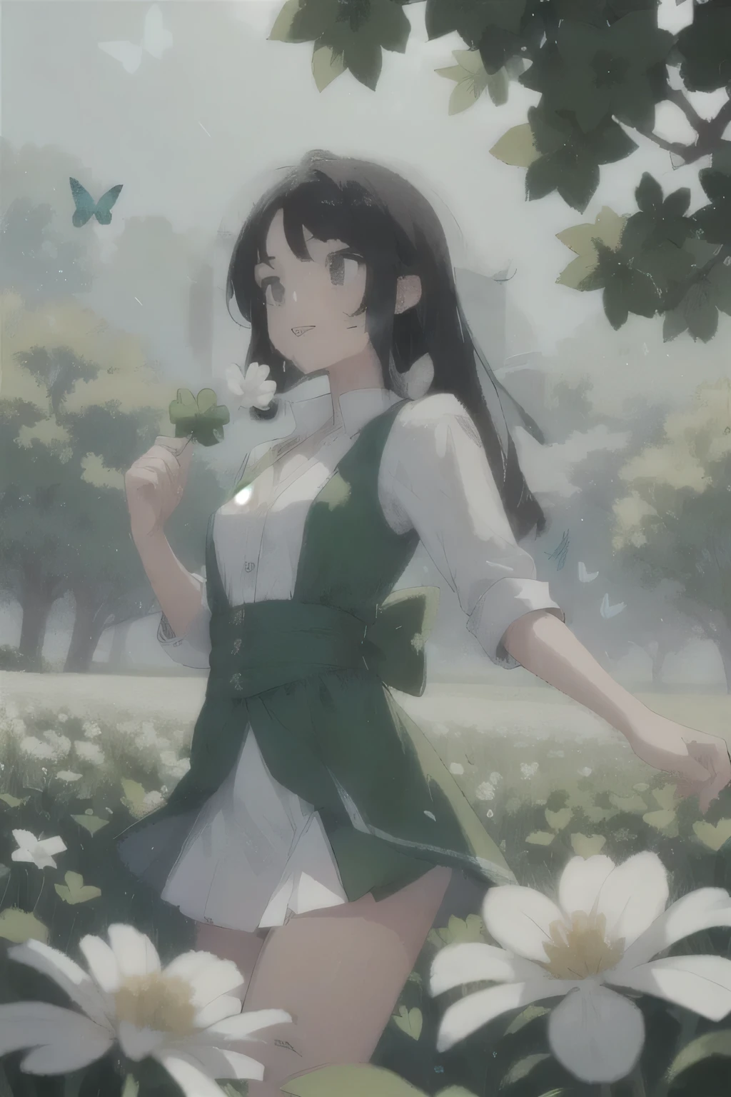 Black long hair，Long flowing hair