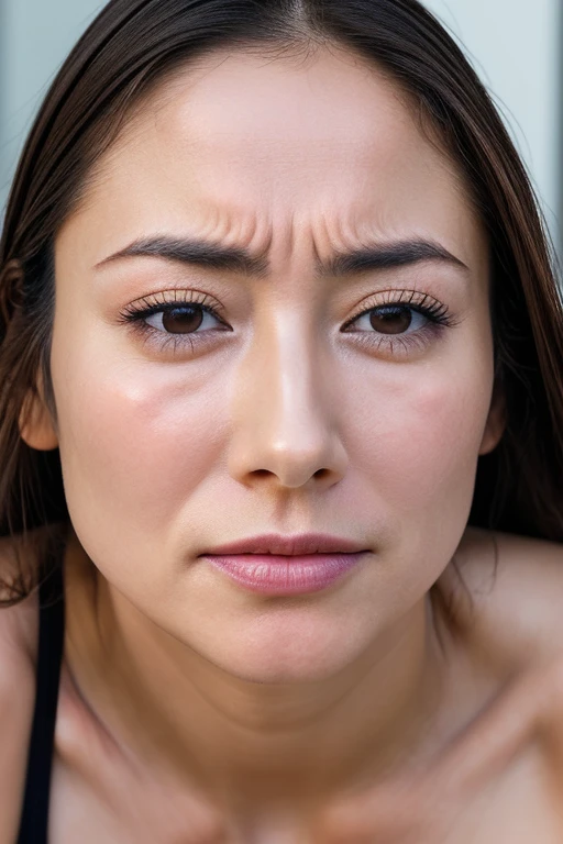 Beautiful Japanese actresses,1 girl,flying debris,,Award-winning photo, Very detailed, Keep your eyes focused, Nose and mouth,Face Focus, Extreme close up of face、 Age 35,Brown Hair、Symmetrical face,Realistic nostrils、Angle from below、Elongated C-shaped nostrils,(Sharp Nose)Sweaty skin、Shiny skin,(Brow wrinkles))（Cum on tongue)、((Thin eyebrows))Oily skin、Glowing Skin、double eyelid、、Beautiful woman、Medium Hair、Shortcuts、Tank top,I can see the sky、Shibuya Center Street、(((Show your side,throw))),Raise your eyebrows, (((Hold your mouth, Frowning, crazy, Frowning))), Textured skin,Long upper arms,((Cry with your eyes open, blush, Drunk, The face of endurance))Squat,Large Breasts,((Always lift your arms and show your sides))Long arms,scowl,smelling, annoyed, sad, sleepy, grimace, endured face