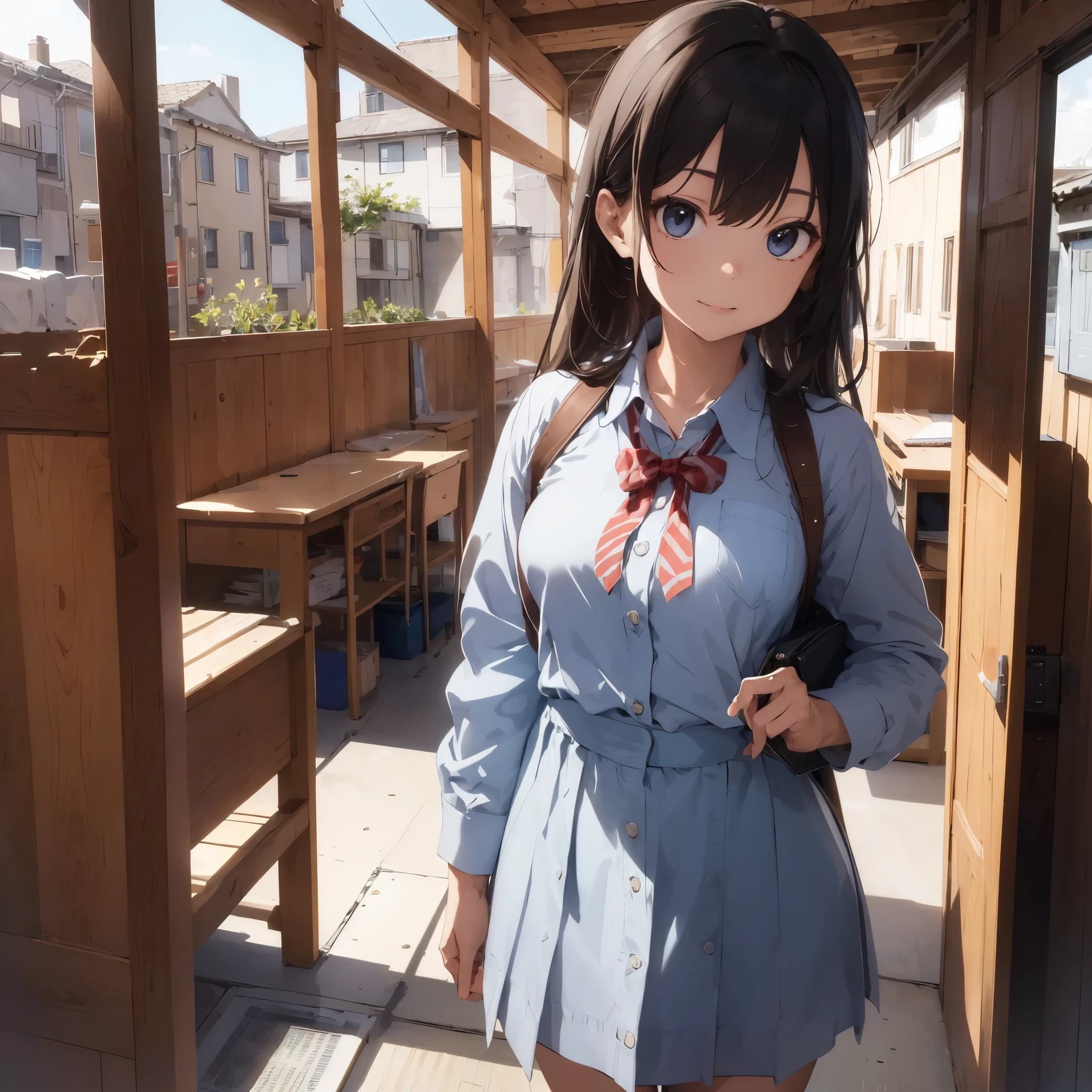 ((highest quality)), ((masterpiece)), (detailed), Perfect Face, uniform, woman, cute, student, whole body,