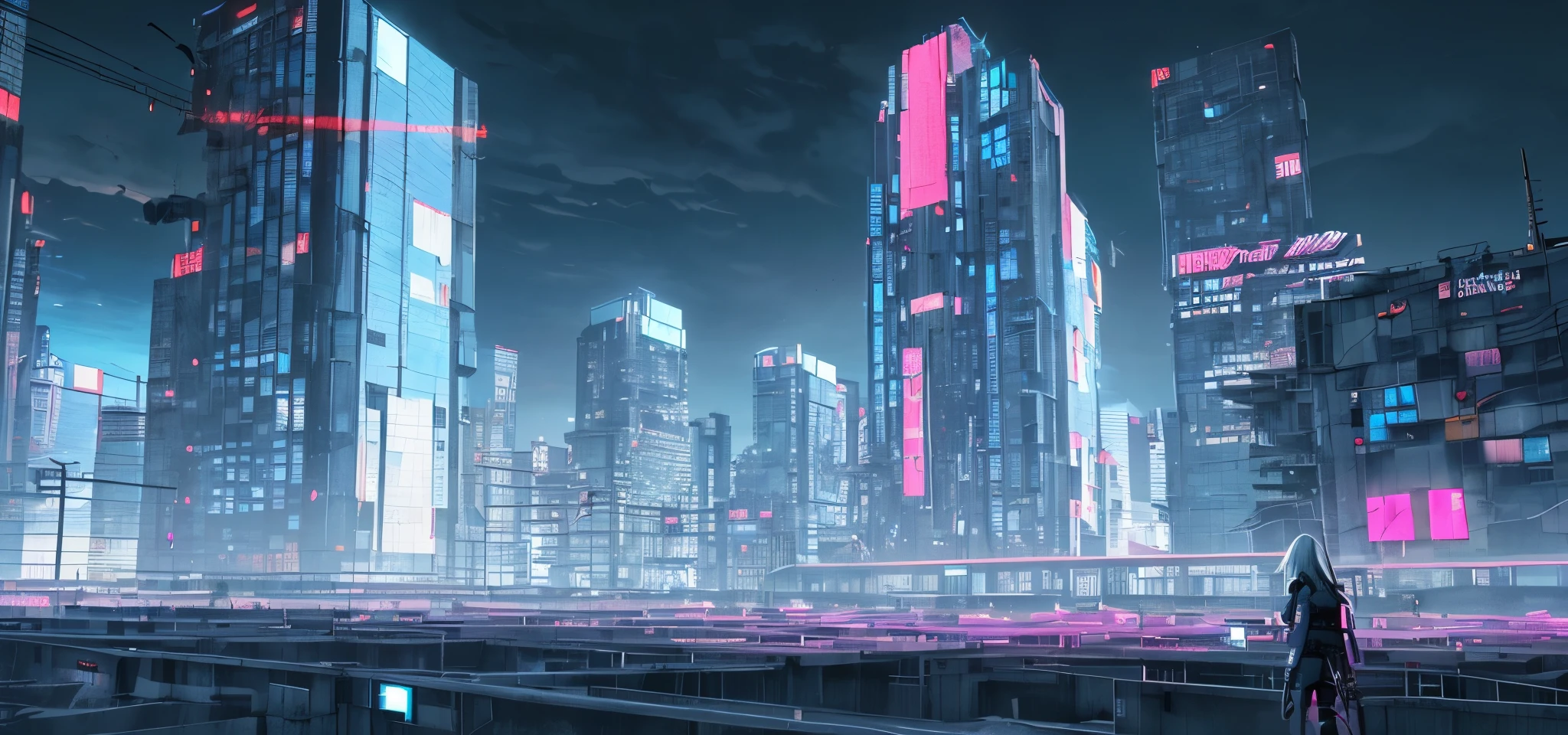 A photograph of a large building, con el nombre "GAKEDA", en medio del edifico, LETRAS GRANDES, HUGE LETTERS the 3000s, cyberpunk, luces neon, detallada, 8k hd, alta calidad, GAKEDA, GAKEDA, GAKEDA
