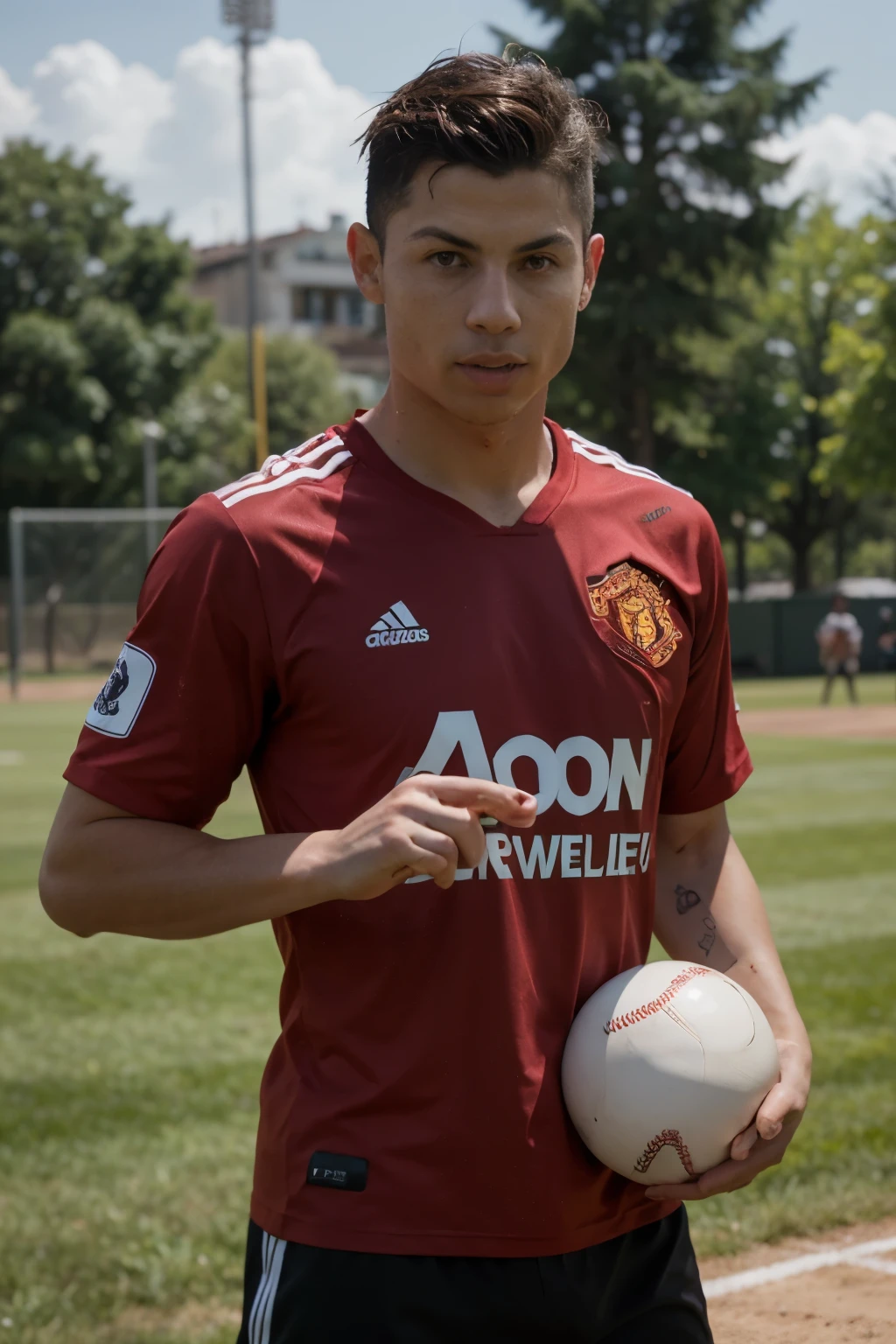 photography of a Christiano Ronaldo, play ball in the field, wear Manchester United jersey