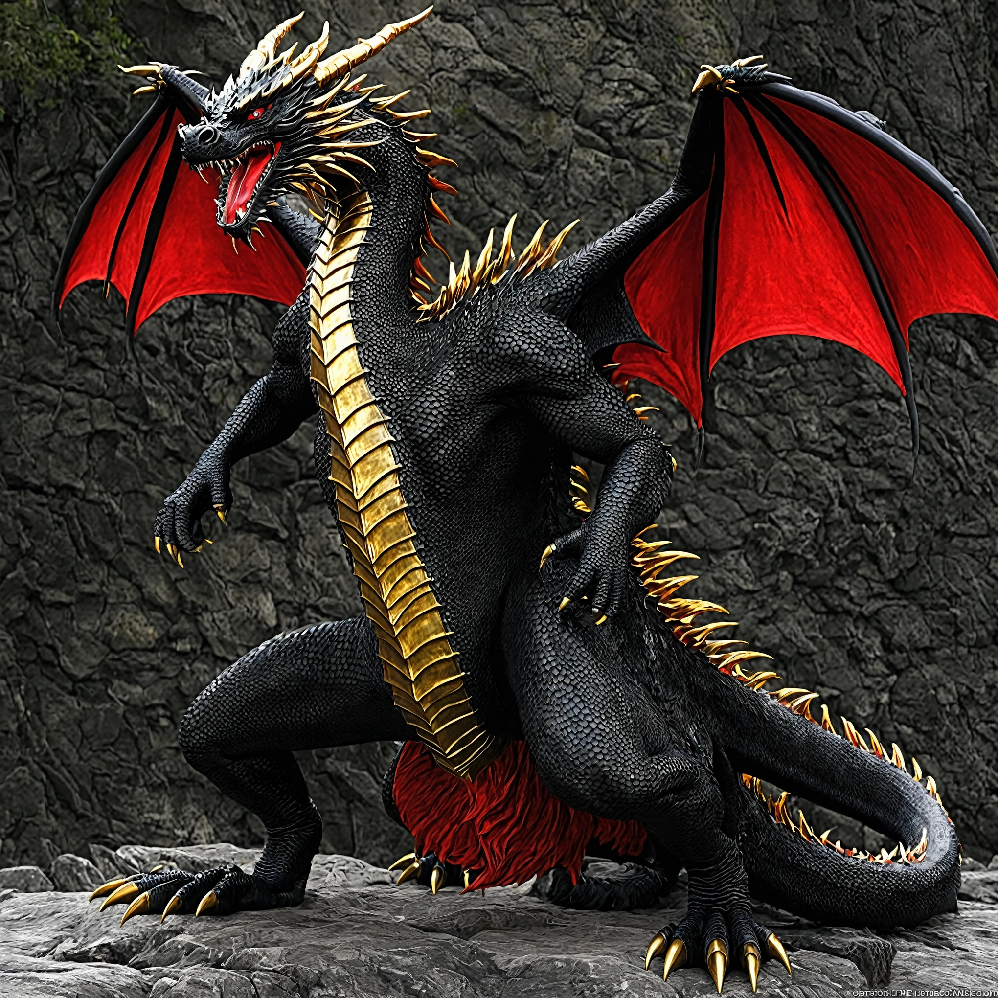 Giant Black Red Golden Dragon I have a penis