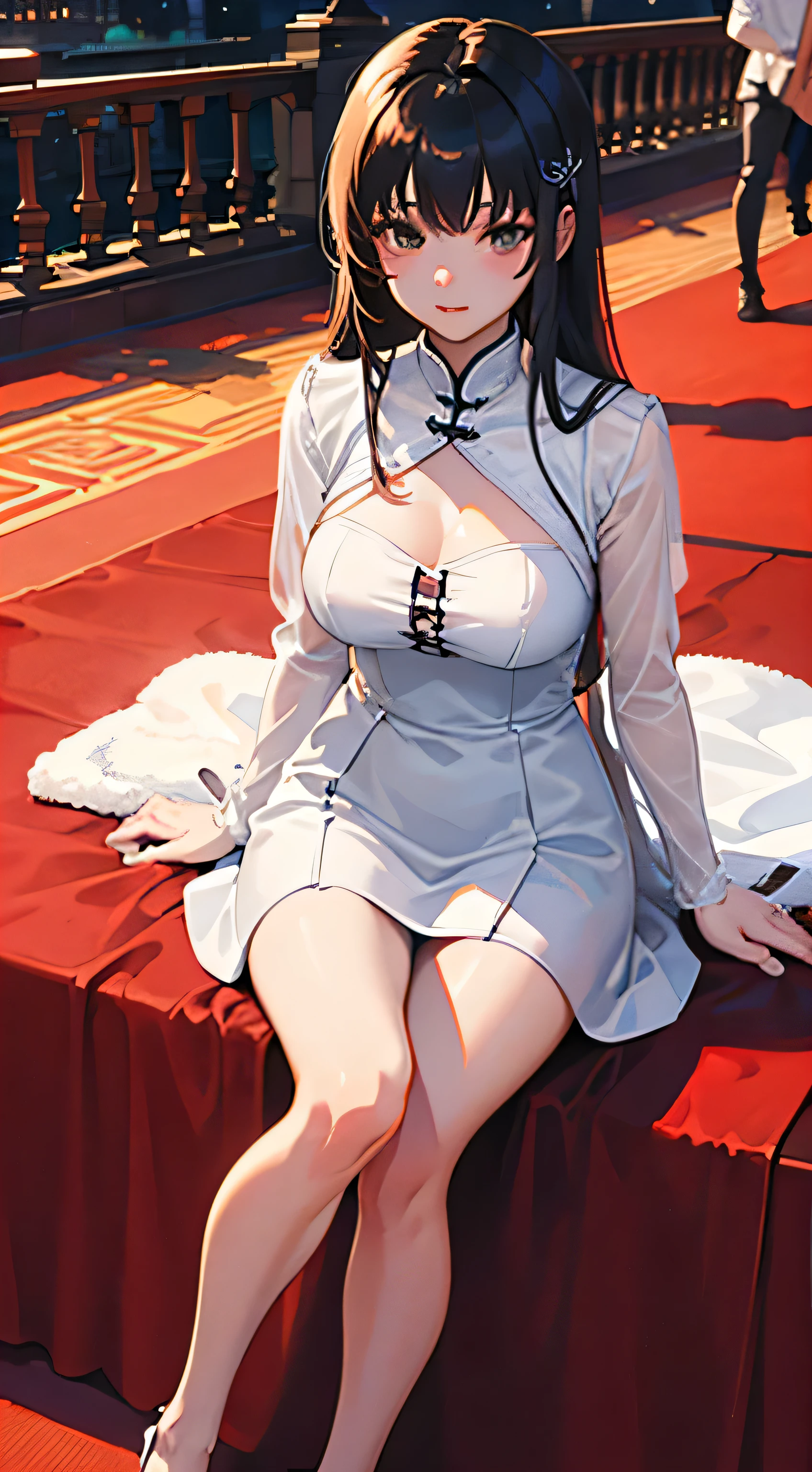Anime girl in white dress sitting on red carpet, Shi Tao's cartoons, PIXIV, Rococo, ta in a skirt, , Attractive anime girl, top rated on PIXIV, Anime girl in maid costume, Cute anime girl in a beautiful skirt, PIXIV 3dcg, Fine details. Girls Frontline