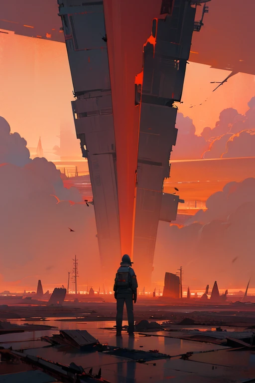 highest quality、Desolate Earth、wreckage、Red Sky、Surrealism