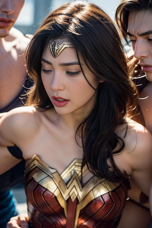 私はWonder Womanです、完璧なWonder Womanの衣装,On all fours,Hug from the front,お姫様Hugged,Hugged,Being strangled,You can hold it,Leaning on the man,Hugged,Can be lifted,Men lick my face with their tongues,The guys lick my head with their tongues,Men lick my hair with their tongues,My body is licked by men,sleeping face,Close ~ eyes,Open your mouth,Tired face,Face of Suffering,sleeping face,Being slapped in the face,Getting punched in the face,Fighting with men,Fight with the men,Surrounded by men,,Caught between the men,Being held back by men,Entanglement with males, Attacked by men,Brown Hair, masterpiece、beautiful girl、fine 目、puffy eyes、highest quality, 超High resolution, (reality: 1.4), Cinema Lighting,so beautiful、Beautiful Skin、(超reality的な)、(High resolution)、(8k)、(Very detailed)、(beautiful and fine 目)、(Very detailed)、 Detailed face、Diagonal bangle hair、Brown Hair、20-year-old、Wonder Womanのコスプレ,Wonder Woman