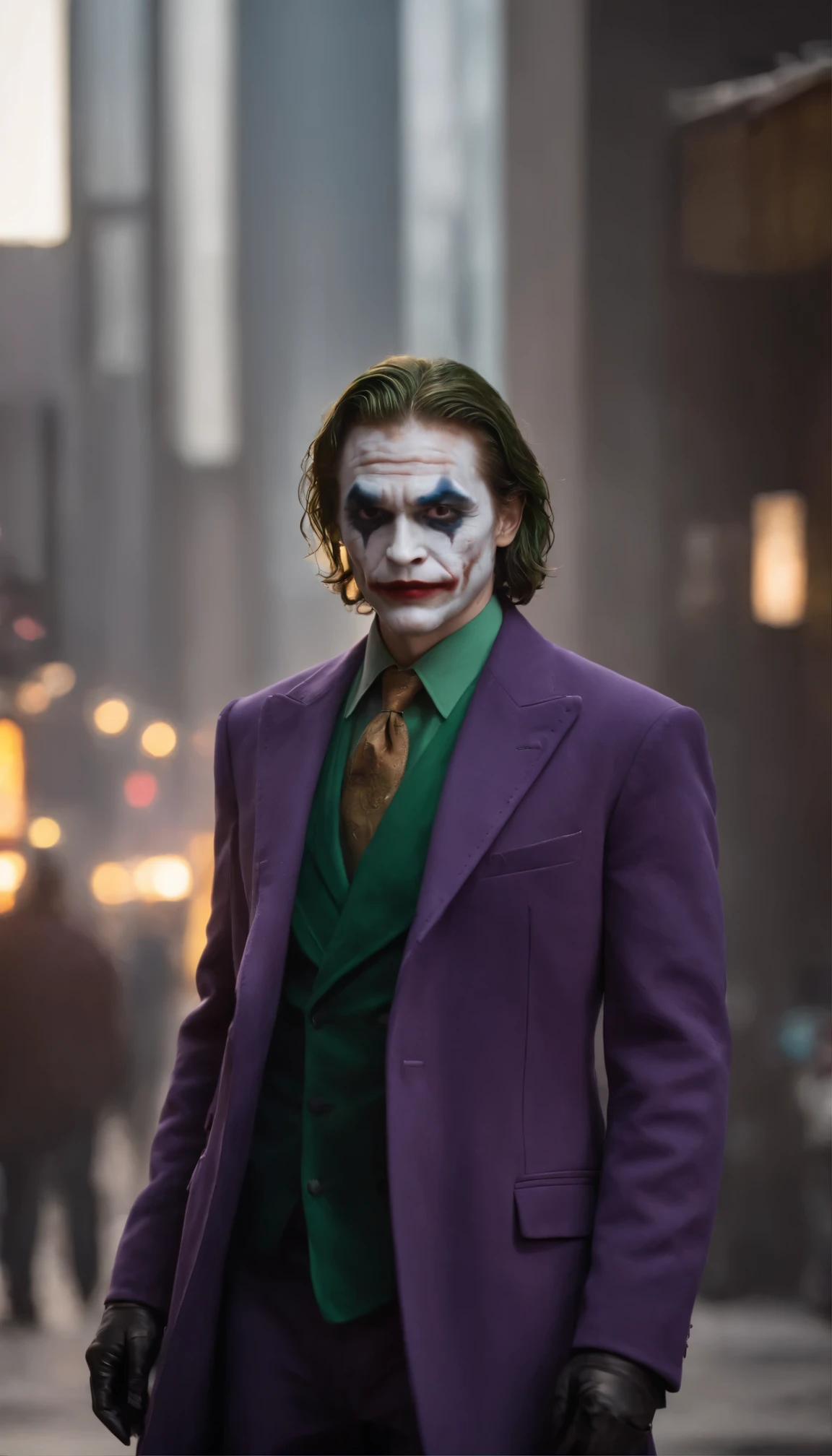 With high-definition images、The Joker emerges in a stunningly painted ombre style as a masterpiece。His image is、Boasting exceptional levels of quality and 8K resolution、Ultra-realistic down to the last detail。With a big smile、He was wearing clear sunglasses.、It contrasts with the cool, soft lighting of a Chicago night.。The wind blows gently、It lends a mystical feel to the illustrations, reminiscent of Greg Rutkowski's distinctive artistic style.。Vibrant colors and cinematic overlays、The intricate details of his clothing and facial features are further accentuated.、This leads to some very complex and visually fascinating images.
