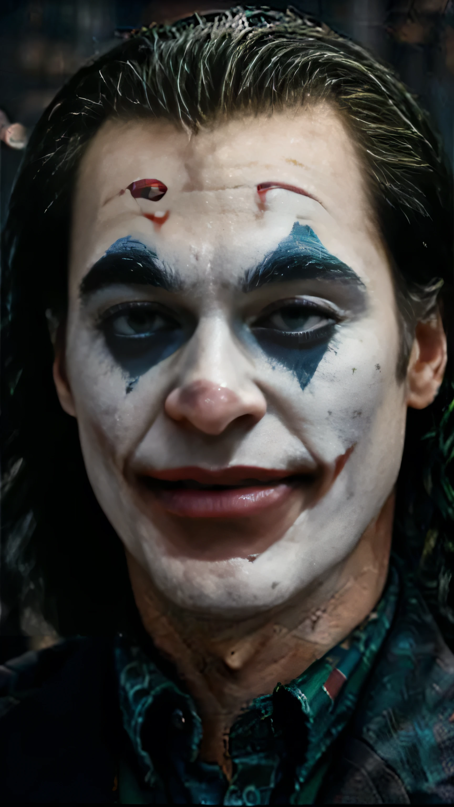 With high definition images, the Joker emerges in an ombré style, masterfully illustrated as a masterpiece. His image boasts an extraordinary level of high quality and 8k resolution, making every detail hyper-realistic. Sporting a wide, captivating smile and transparent sunglasses, he presents a striking contrast against the cool, soft lighting of a Chicago night. The wind gently blows through the scene, adding an air of mystique to the illustration, reminiscent of the distinctive artistic style of Greg Rutkowski. The vivid colors and cinematic overlay further accentuate the intricate details of his clothing and facial features, leading to an extremely complex and visually mesmerizing image