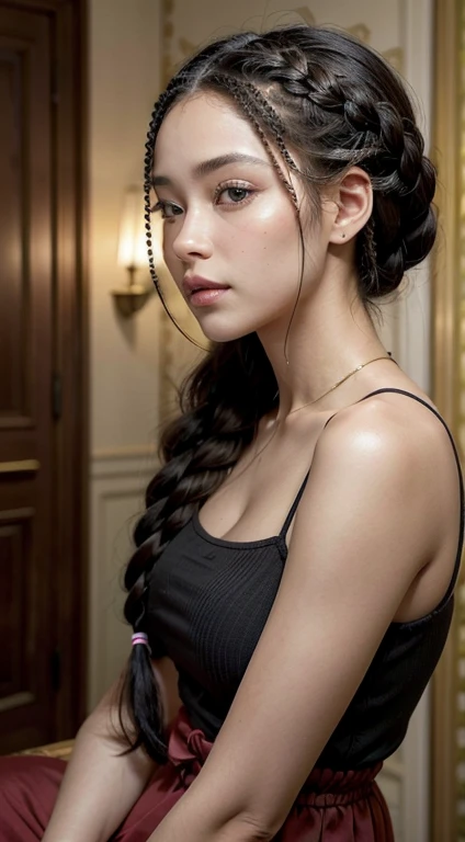 nsfw, naked, uneven twintails, flower on head, tsurime, makeup, seductive smile, 85mm, masterpiece, textured skin, super detail, masterpiece, best quality, sax blue, platinum earrings, platinum necklace, , 1girl, cute, (dynamic lighting:1.2), cinematic lighting, delicate facial features, detailed eyes, sharp pupils, realistic pupils,