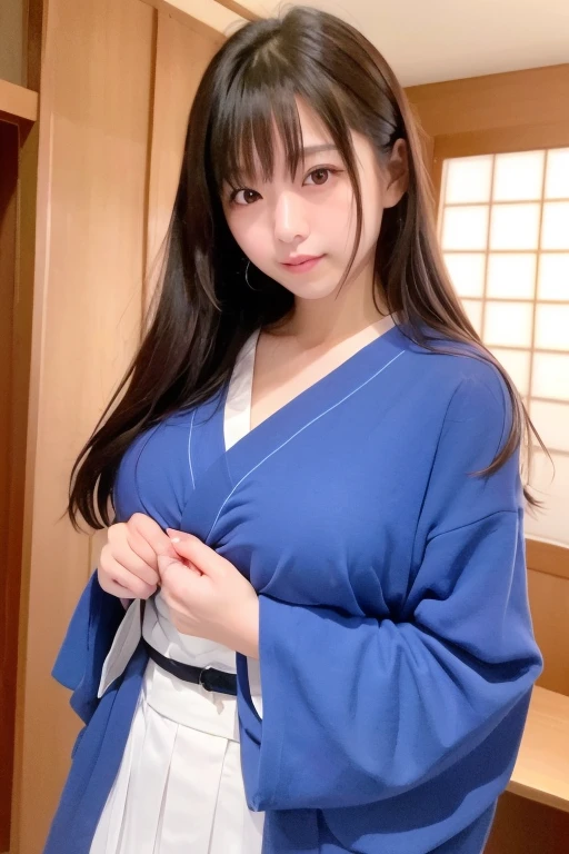 A young girl with droopy eyes and bad makeup、Shyly raising his arms、Showing off her plump, wet armpits。A chubby girl with a young face is looking at me with a smile。Armpit sweat。pajamas。