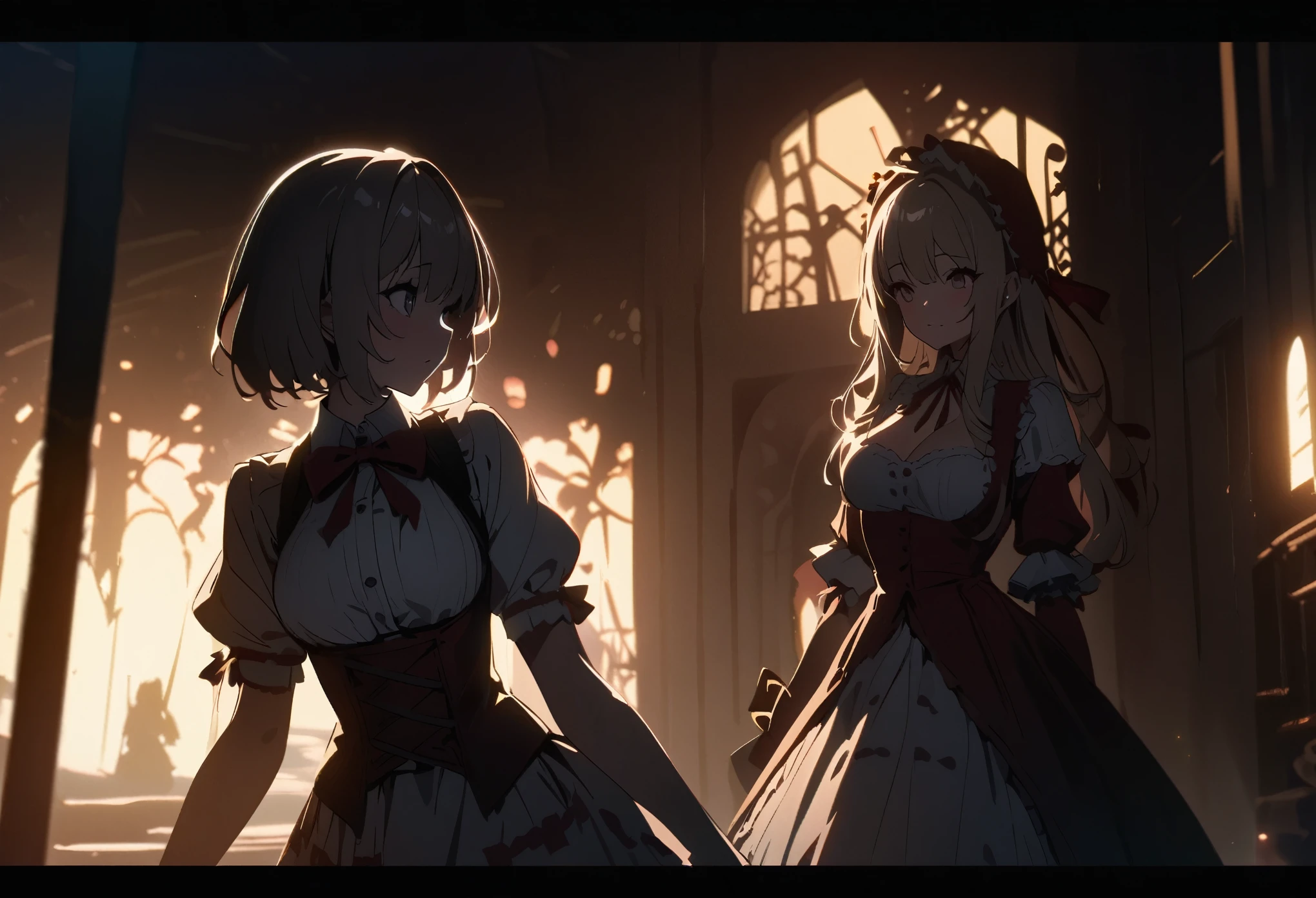 highres, unparalleled masterpiece, detailed background, absurdres, perfect anatomy(Hansel and Gretel)good lighting, volumetric lighting, cinematic shadow,