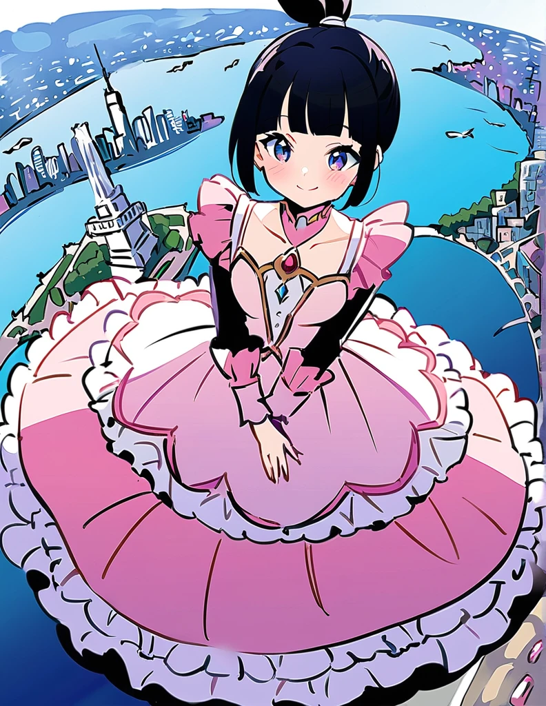 dynamic angle, absurdres, best quality, masterpiece,
BREAK
(petite), (pink detailed princess dress with many frills:1.3), frilly long sleeves, beautiful black hair, (topknot), blunt bangs, smile,
BREAK
The travel memories photo captures the princess against the backdrop of iconic locations around the world. in New York, she stands powerfully beside the Statue of Liberty; These photos are a record of adventures that transcend time and space, reflecting the princess’s diverse allure. 