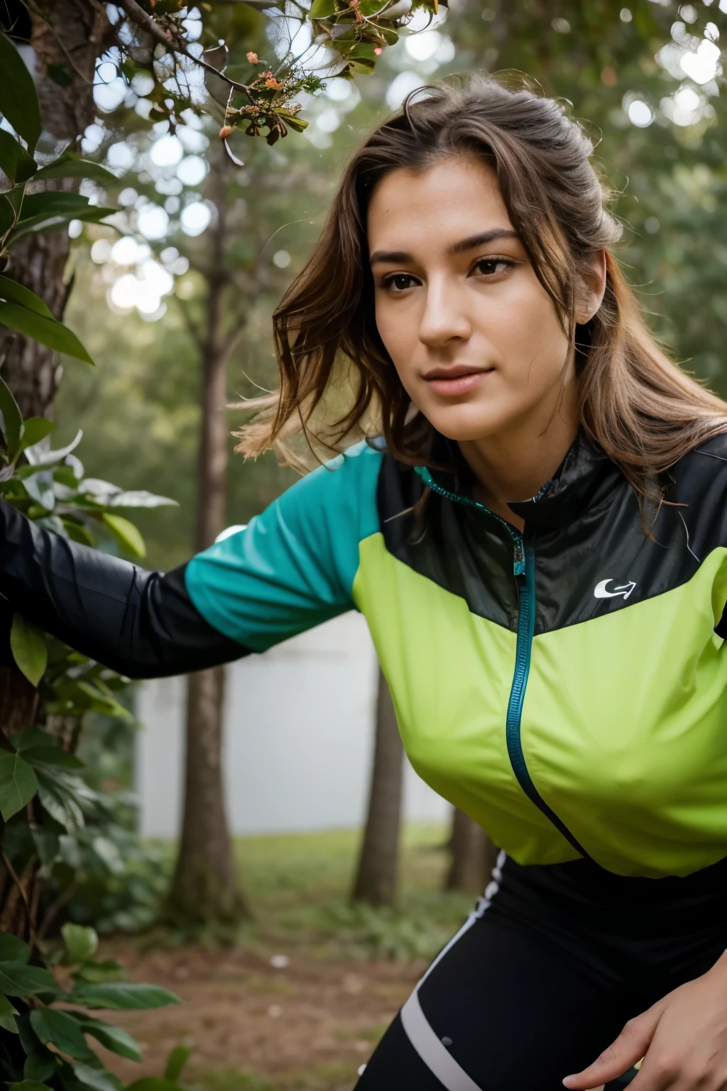 A girl cycling through the mountains, wearing frameless eyeglasses. Her face radiates excitement, with beautifully detailed eyes and strikingly detailed lips. Her face and portrait are extremely detailed, with long eyelashes that accentuate her adventurous personality and intelligent look. The dramatic lighting and warm color tones enhance the realistic, photorealistic depiction. She is shown full-size, riding a bicycle with a backpack slung over her shoulder, the entire scene capturing her in motion amidst the stunning mountain landscape.





