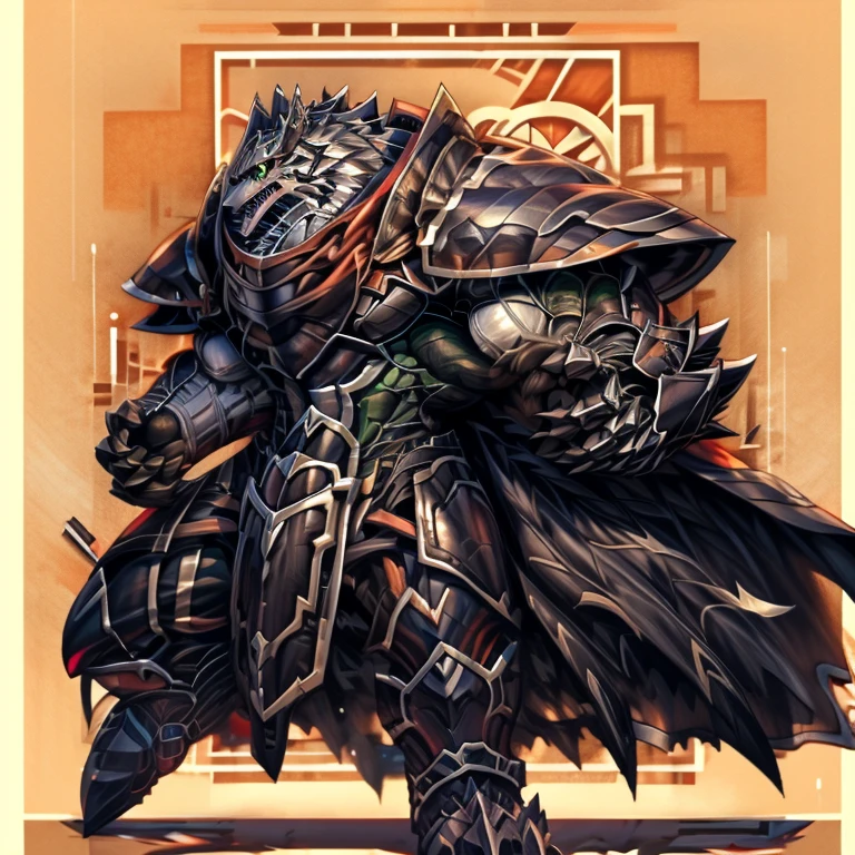 (masterpiece, best quality, detailed:1.2) detailed full body, a knight's mechanical armor, glowing wide and heavy armor, wears full body armor. massive muscles, huge pecs, chiseled abs, huge pectorals, exaggeratedly huge muscles. wearing a cloak. unusually developed muscular body big muscle, pecs, triceps, traps, waist narrow, unusually developed muscular body, Dark knight,
BlackKnight_fe, The claws are sharp,
Sharp teeth,