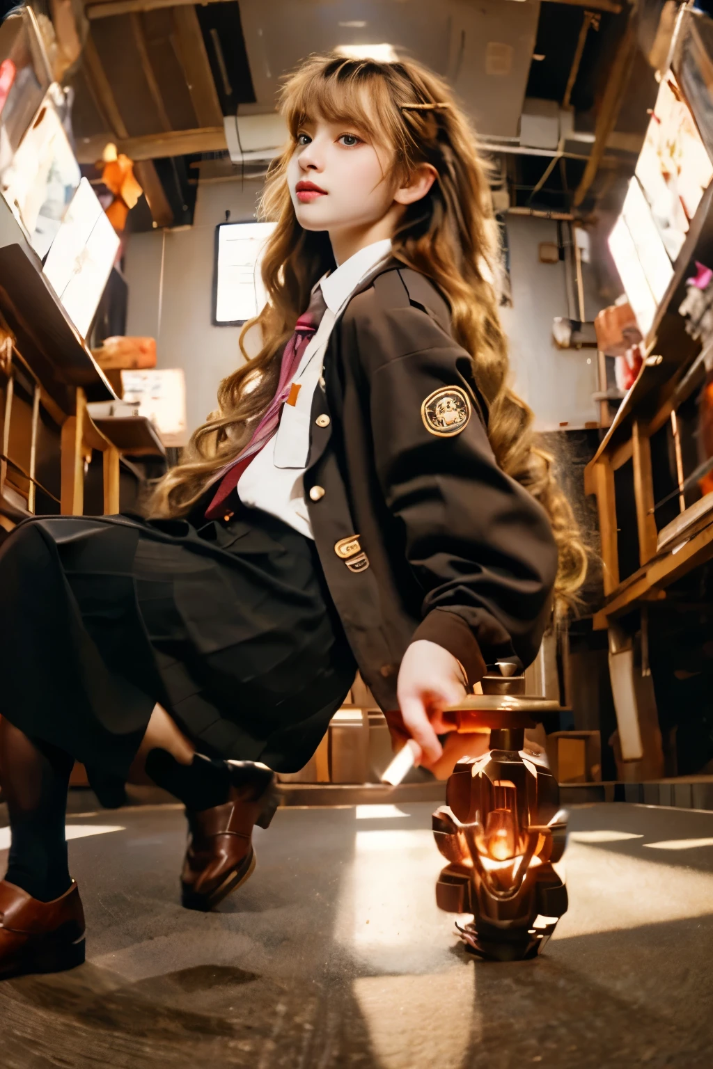 Holding a magic wand in his hand、Light is shining from the wand、Big magic